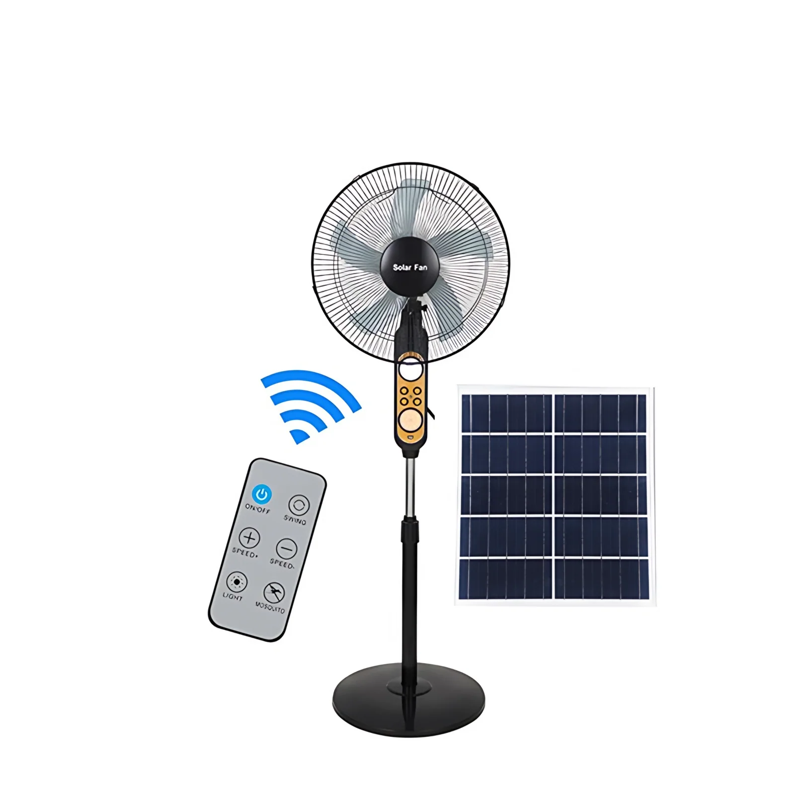 16 Inch DC 12V Solar Powered Electric Stand Fan Mechanical Control Air Cooling Plastic Floor Fan for Home Car for Hotels-Made