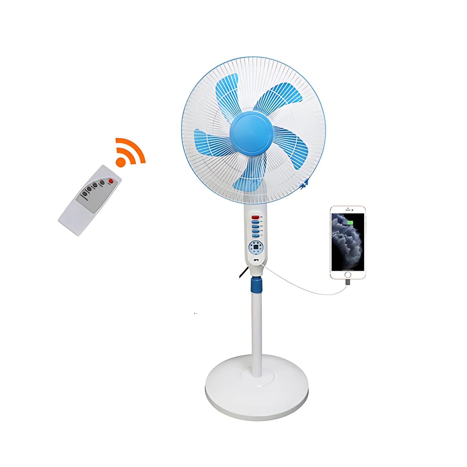 Ventilateur de table 25W DC16 pouces ventilateur électrique rechargeable DC alimenté par le solaire avec panneau et piédestal de tour de batterie
