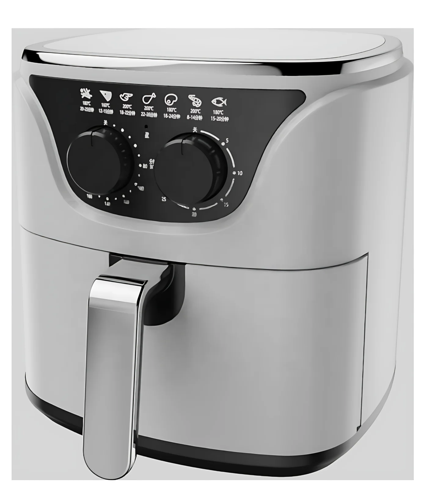 3.5L Family Size Stainless Steel Air Fryer Mechanical Dual-knob Control with Presets for French Fries Chicken Fish Square Shape