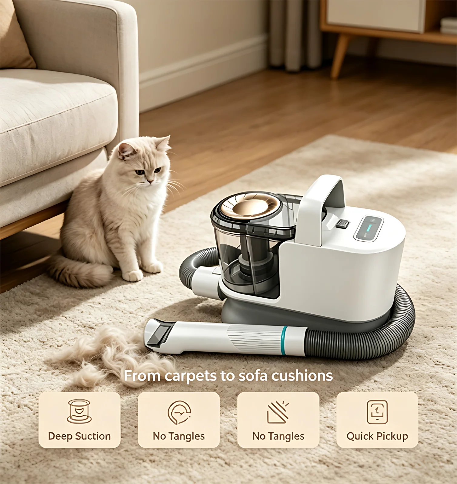 Multifunctional Car Home Use Battery-Powered Electric Hair Grooming Shedding Brush Pet Hair Suction Vacuum Cleaner