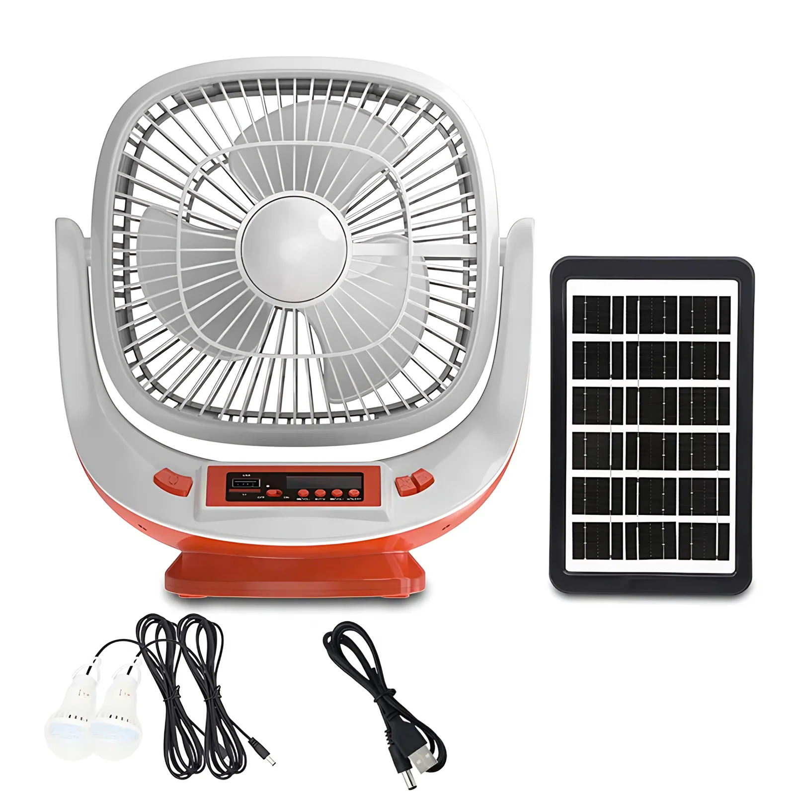 Rechargeable Table Fan 7 Inch Solar Fan Mini Small Desk With LED Light LED Bulbs Solar Panel Lithium Battery for Home