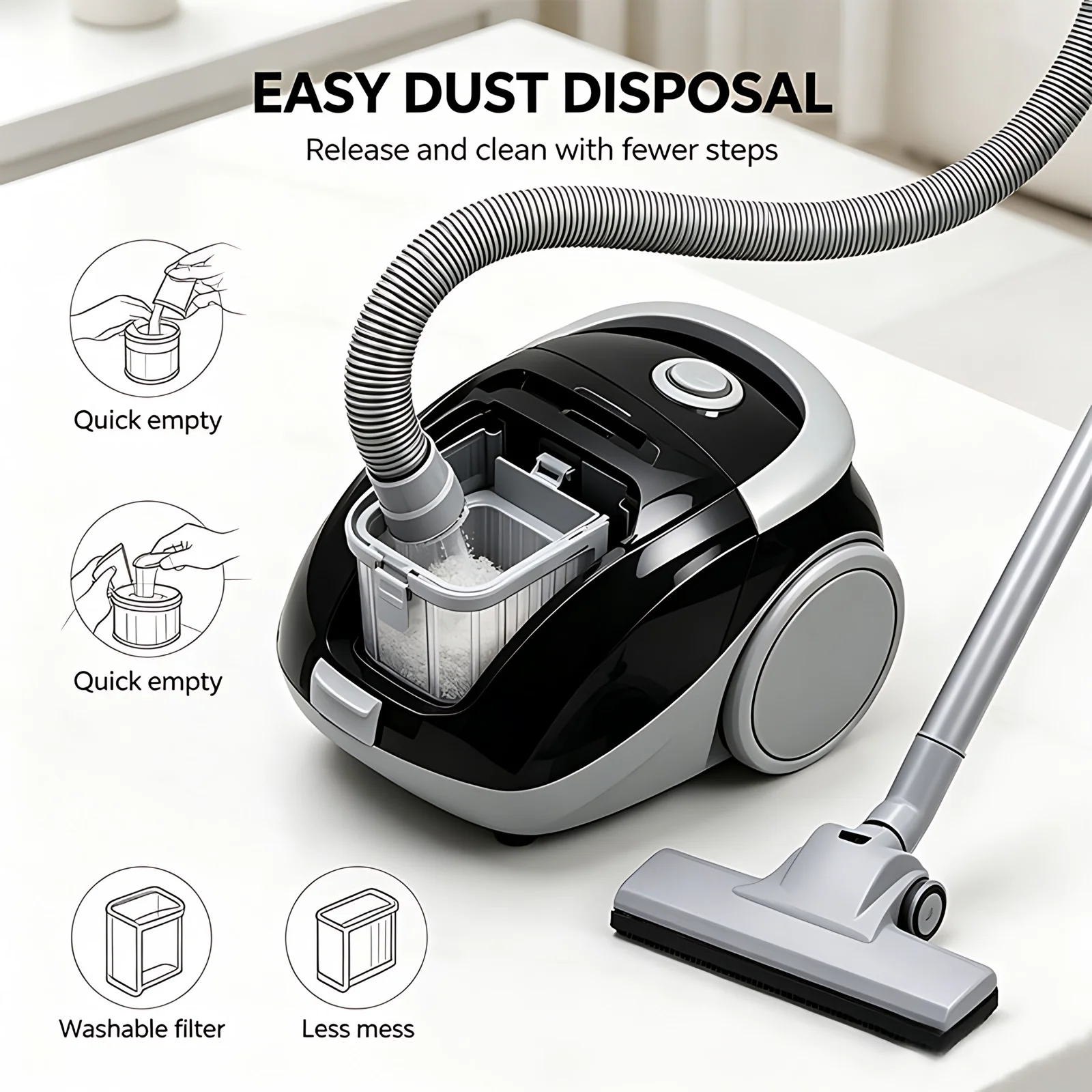 1200w 18Kpa Household Cyclonic Vacuum Cleaner ERP/CE High Power Low Noise With Dust Bag