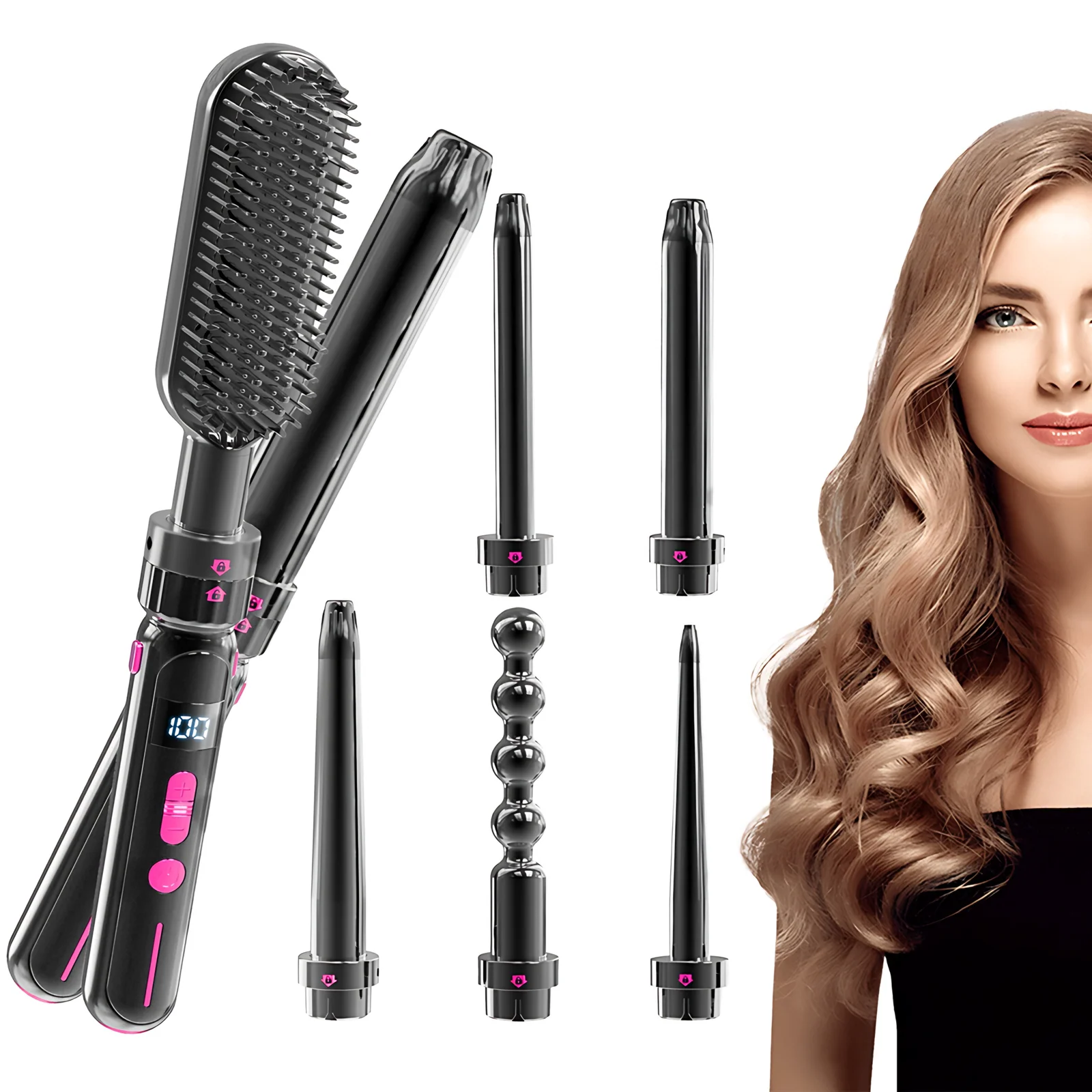 Multifunktionale 7 in 1 Warmluftpinsel-Kamm-Haardrockner Curling-Eisen- und Straightener-Elektrohaardrockner Hochgeschwindigkeit für Salon