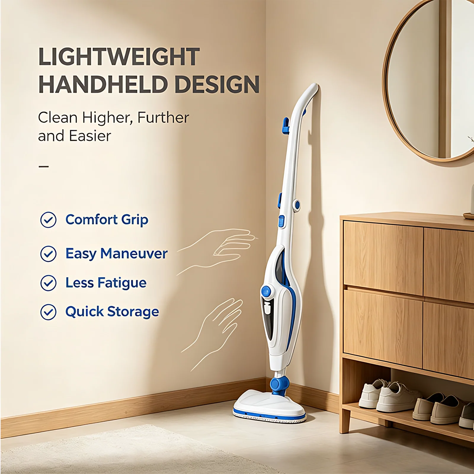 1300W Water Tank Capacity 385ml Steam Cleaning Floor Mop 12 in 1 Crofton Foldable Handle Cord 5m Steam Mop