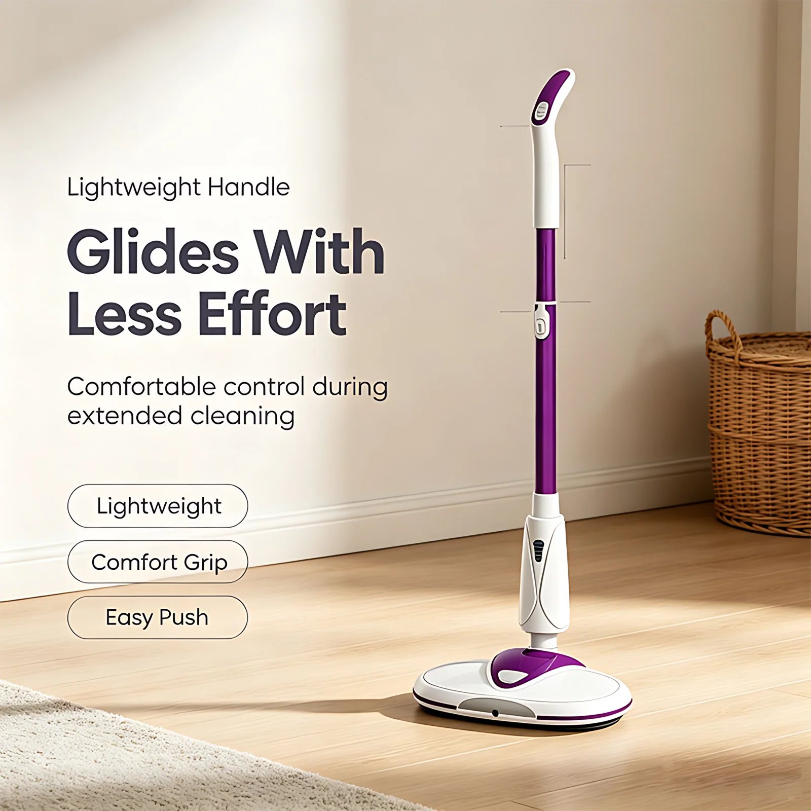 50W LED Cordless Steam Mop with Telescopic Tube 2200mA Battery 250ml Detergent Capacity 8-in-1 Household Vacuum Cleaner