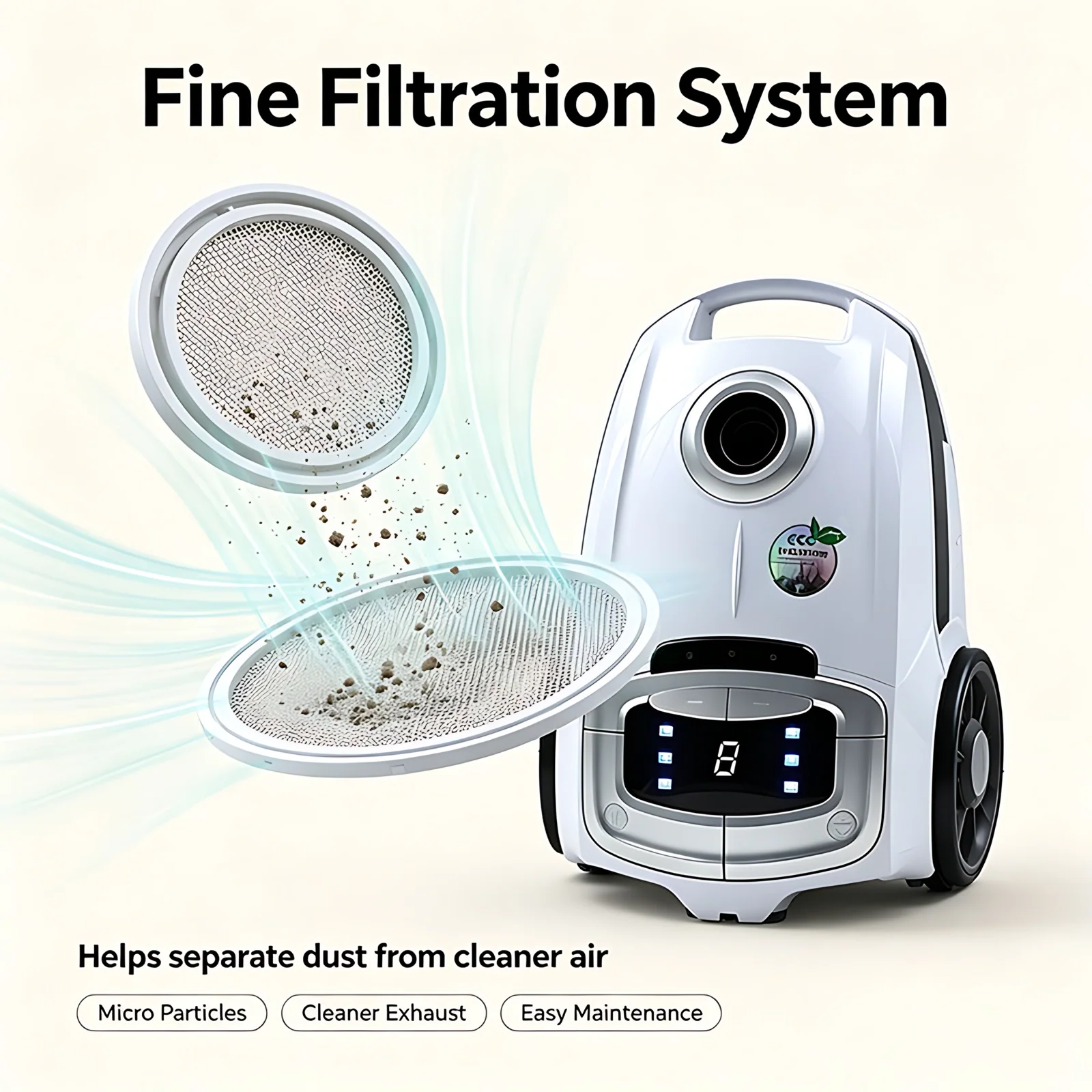2000W Digital Speed Control Metal Floor Brush 4L Automatic Cord Rewinder Full Dust Indicator Ultra Fine Air Vacuum Cleaner
