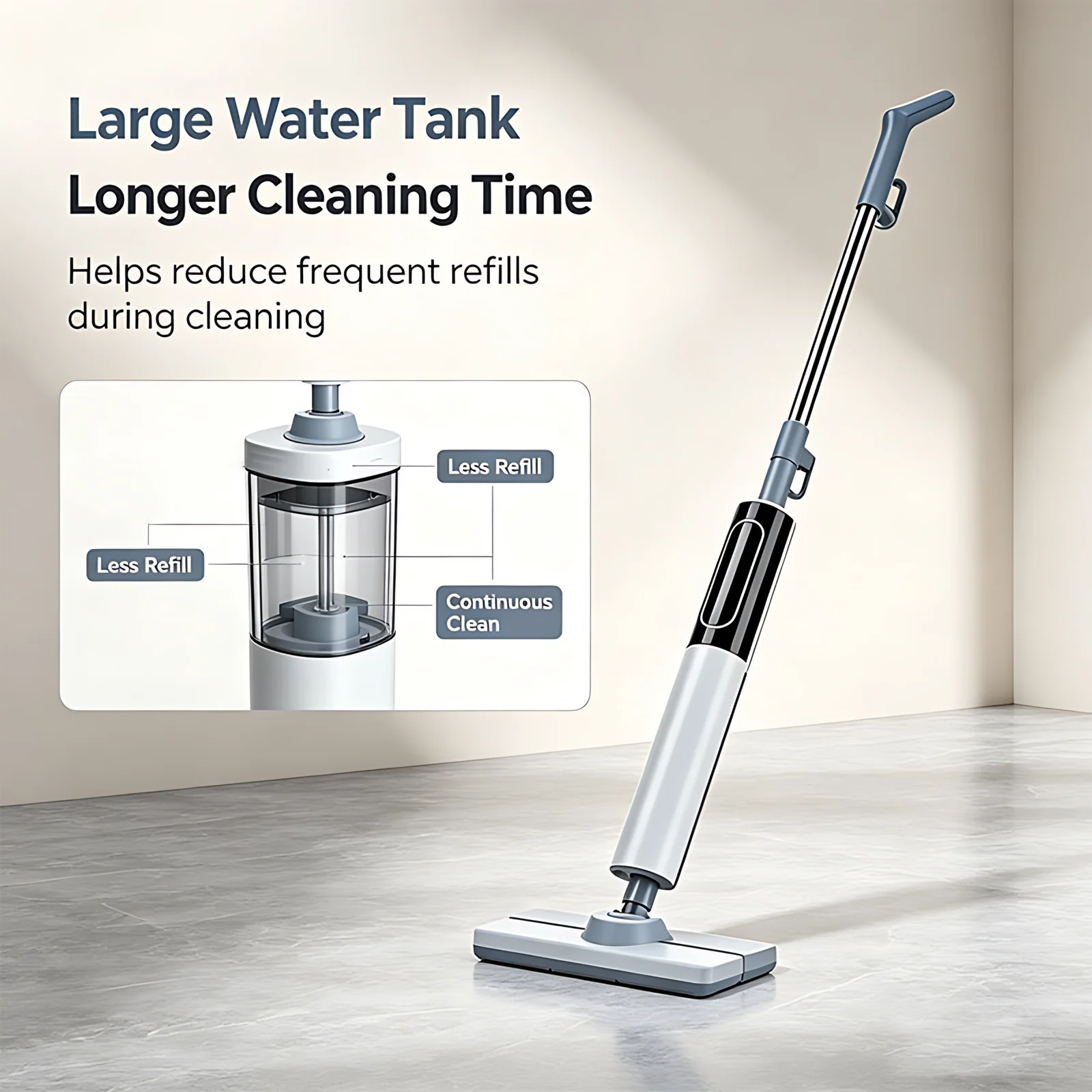 1200W 350ml Detachable Water Tank 5M Power Cord Touch Control Stainless Steel Electric Household Steam Mop