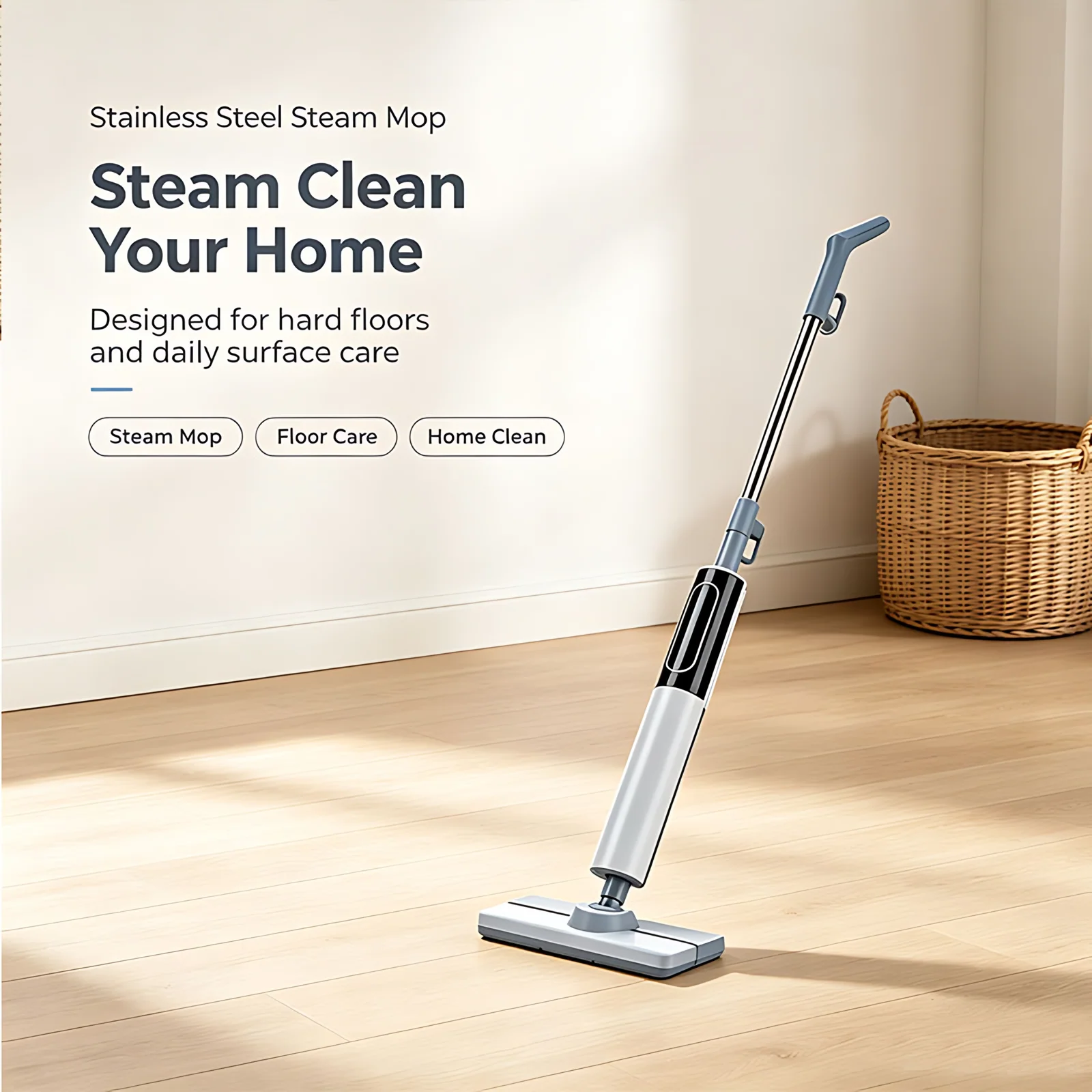 Home Popular 1200W 350ml Detachable Water tank Power Cord 5M Touch Control Stainless Steel PP PA ABS Steam Mop