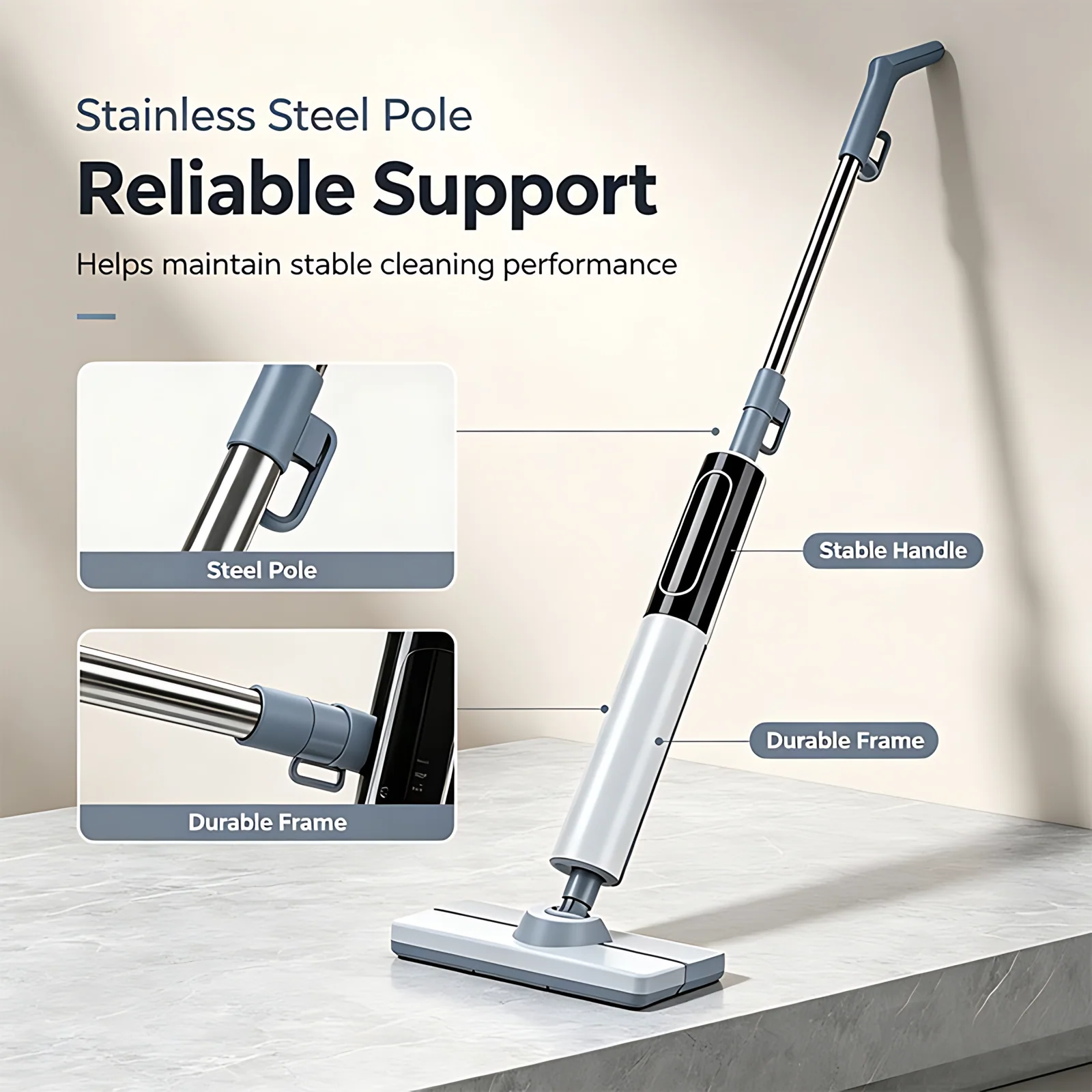 Home Hotel 1200W 350ml Detachable Water tank Power Cord 5M Touch Control Stainless Steel PP PA ABS Steam Mop