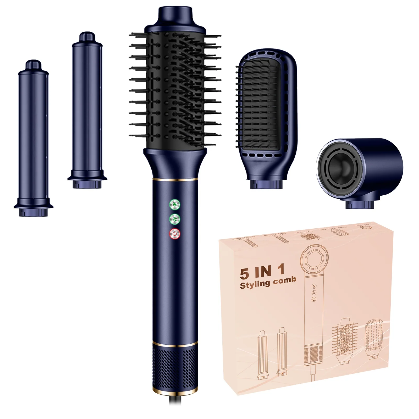 5-in-1 Foldable Aluminum Hot Air Styler High-Speed Cold & Hot Air One-Step Rotating Hair Dryer with Negative Ion for Dry Hair