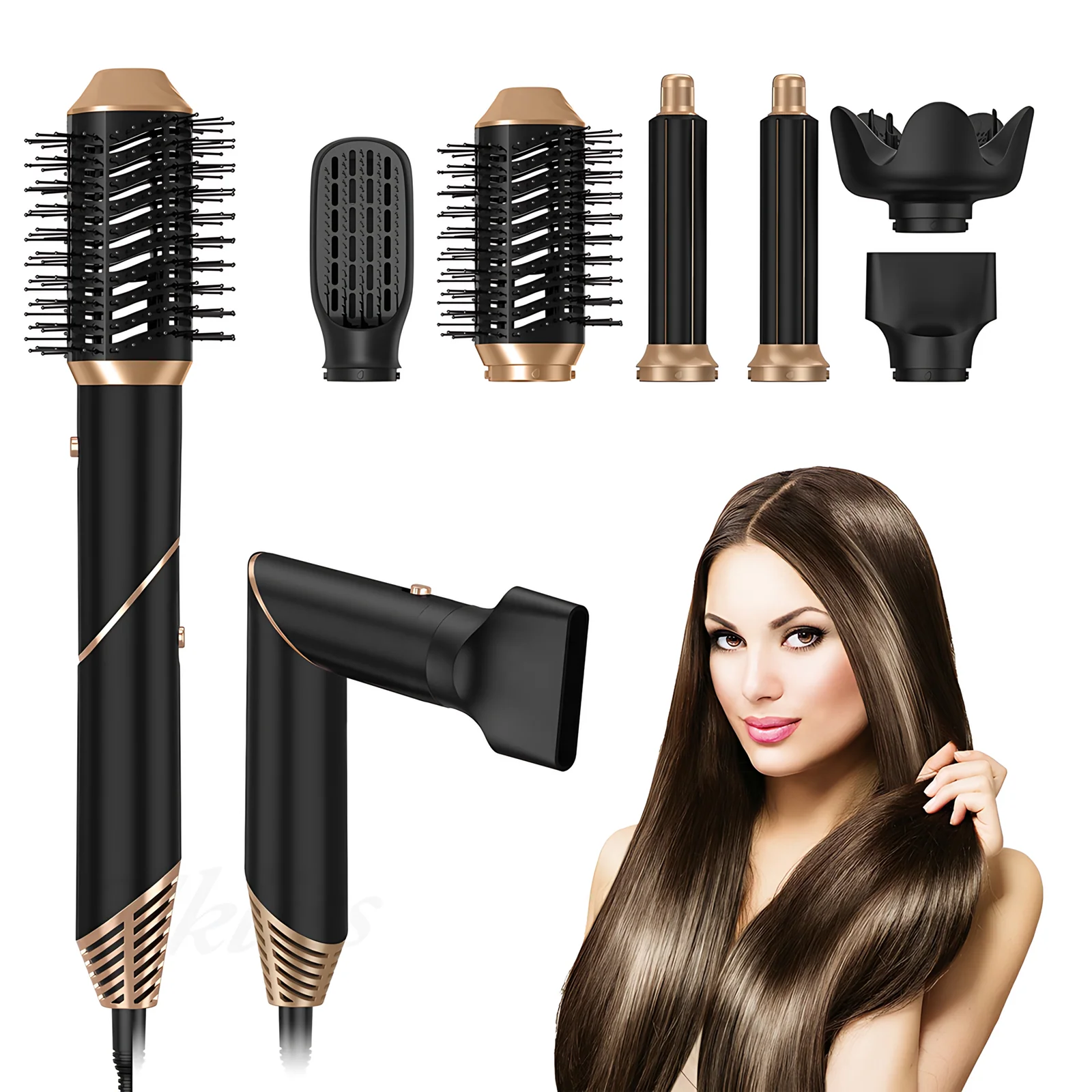 5-in-1 Foldable Hair Styler Multi-Function Professional Hair Straightener Curler Hot Air Brush with 1000W Power