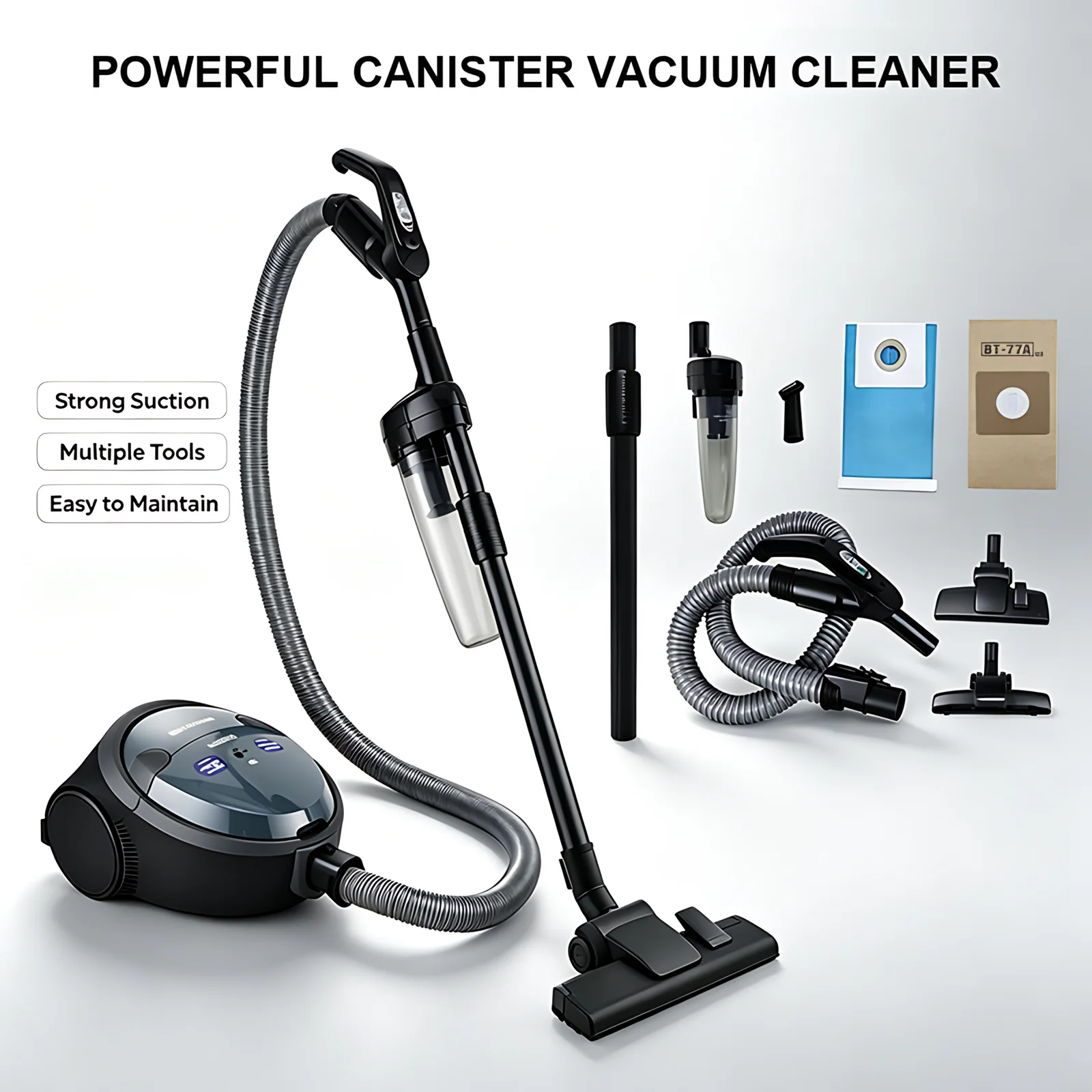 Oem 2000w Hepa Filter Wired Retractable Stick Canister Brushed Corded Home Vacuum Cleaner Handle With Speed Control With Bagged