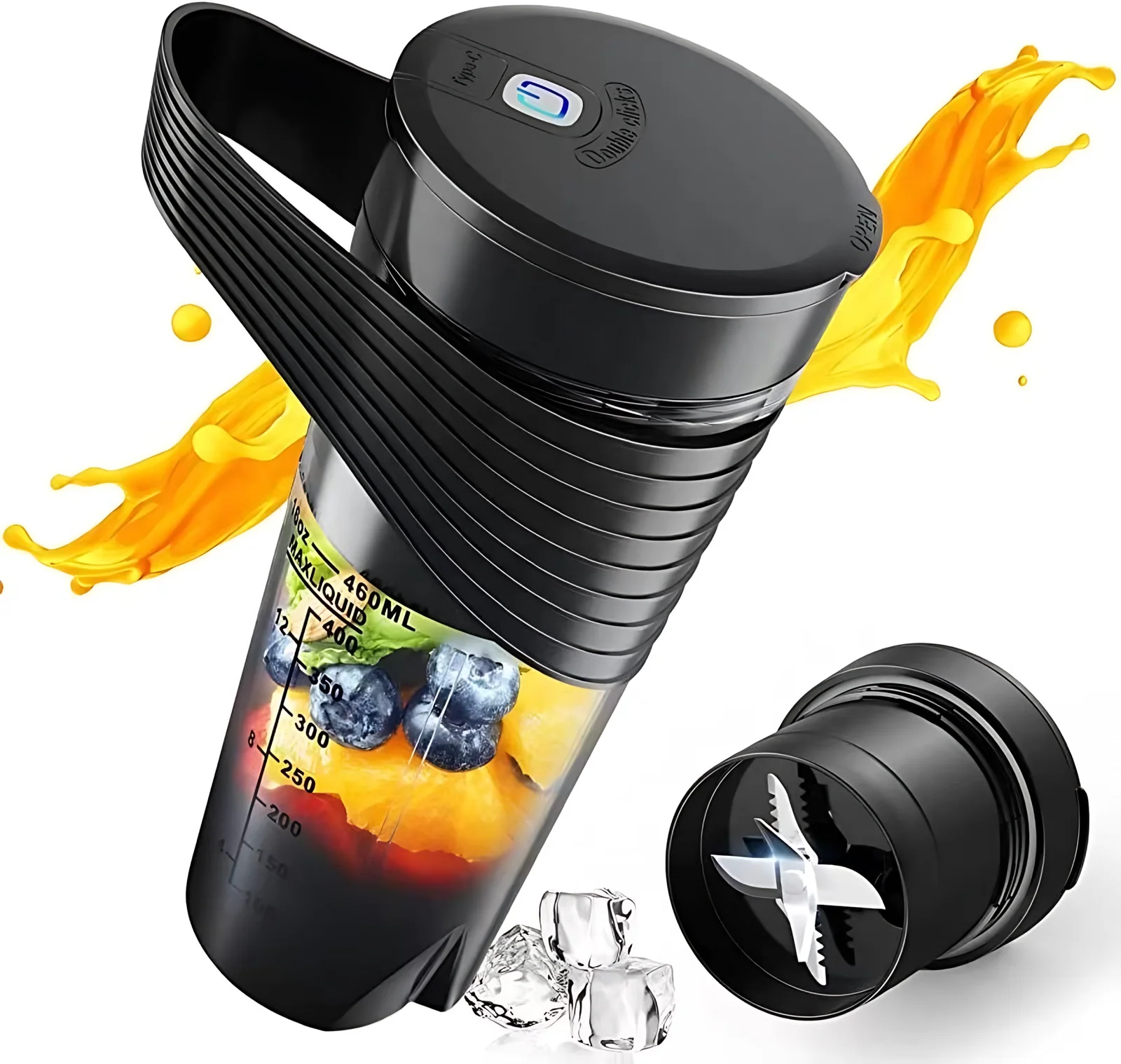 Rechargeable Battery-Powered Slow Juicer 470ml Quiet Motor Portable Electric Mixer for Fruit