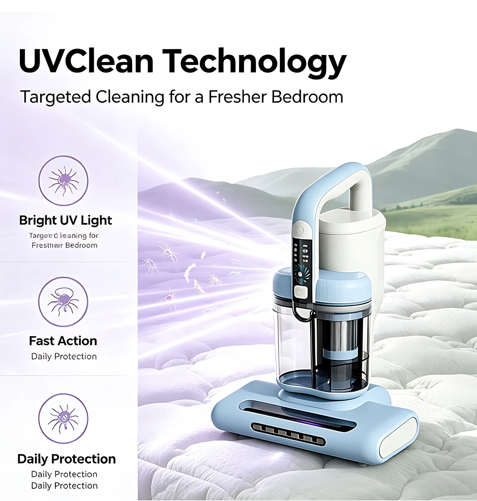 Handheld Mattress Cleaner With Uv Light & Hepa Filter New Design Bed Dust Vacuum Household Use Dust Mite Controllers
