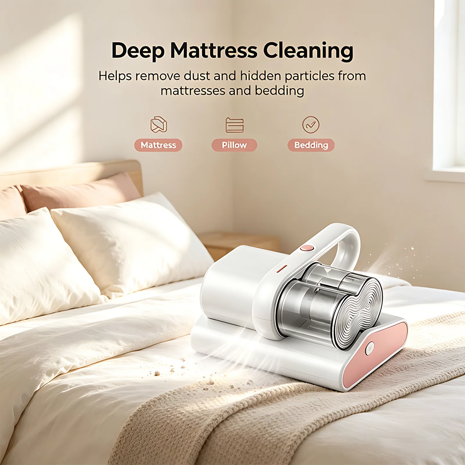 Household & Hotel Professional Mattress Cleaner with UV Light Hot Air 12Kpa Suction for Dust Mite Removal and Mattress Care