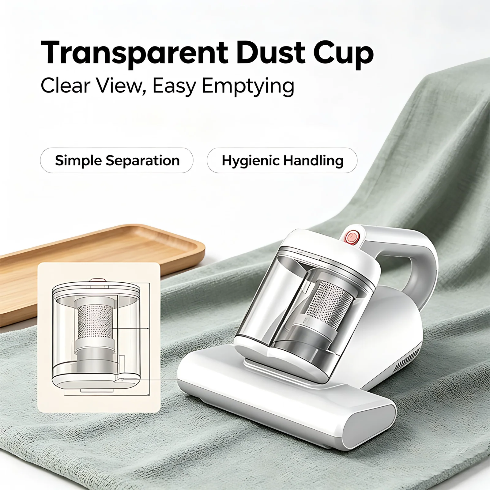 New Double Dust Cup Roller Portable Household Sterilization Bed Vacuum Cleaner Brushless Motor 8000min Runtime Strong Suction