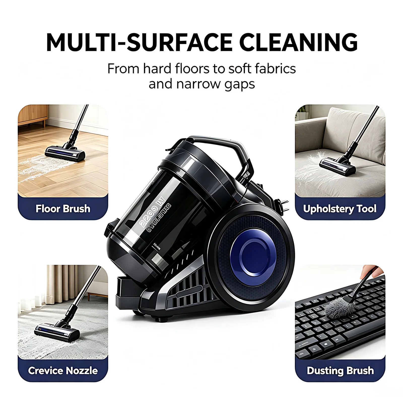Huge Suction 19 Kpa Cyclone Technology Compact Carpet Cleaner Bagless Canister Vacuum Cleaner for Home Use