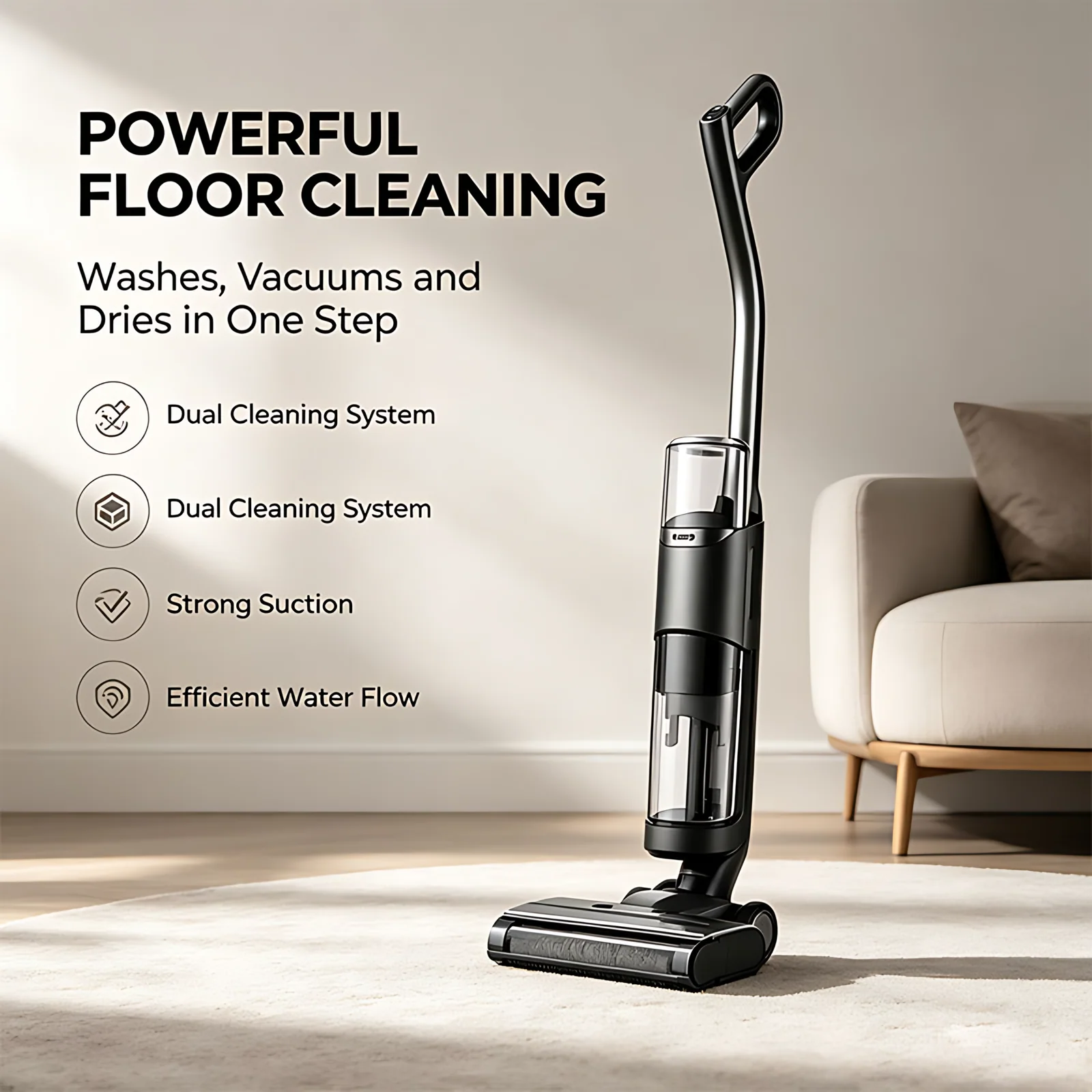 5Kpa Smart Cordless Floor Wash Mop Wet & Dry Vacuum Cleaner LED Light Indicator Battery Powered Household Use 120 Coverage