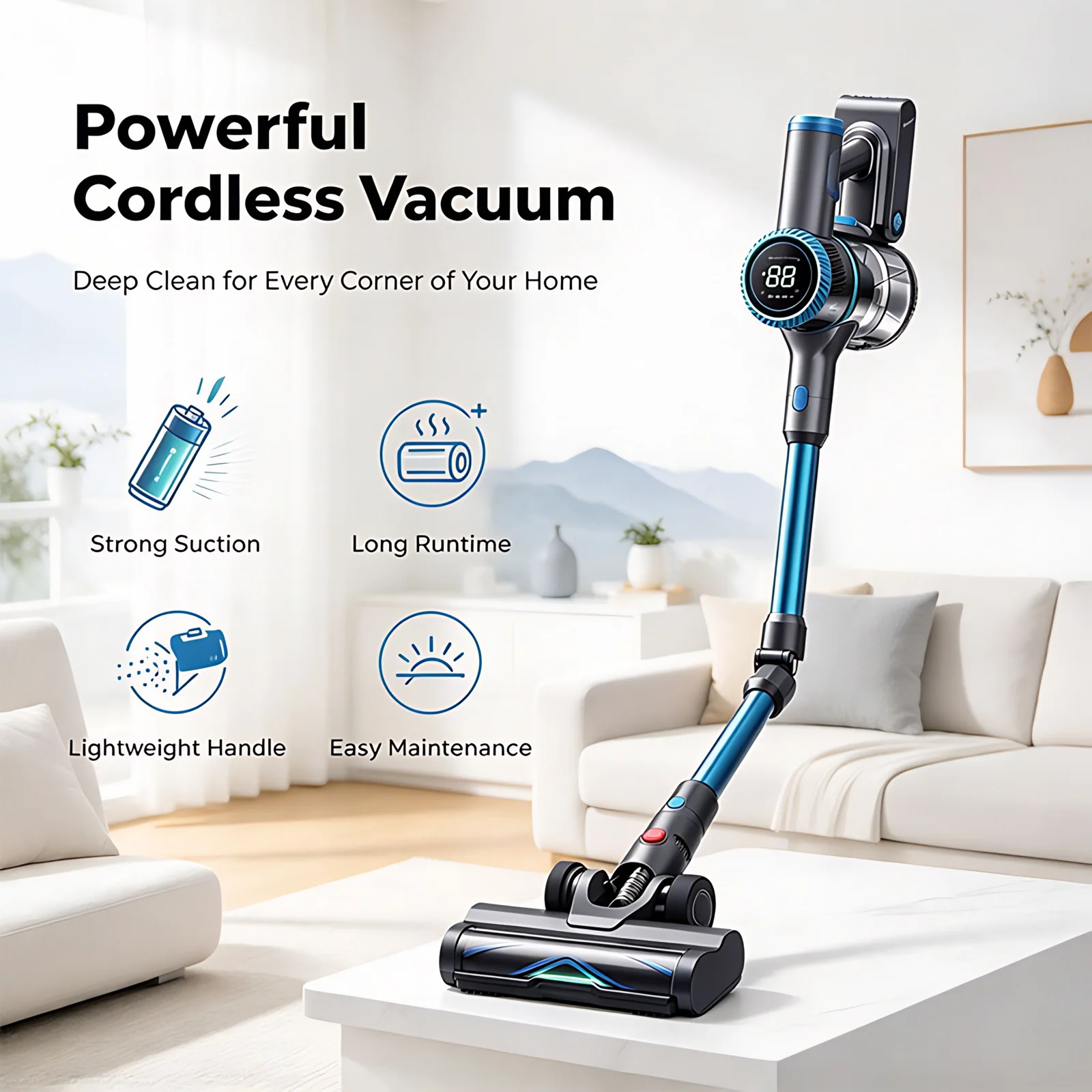 3-in-1 Cordless Hand Held Brushless Motor Upright Stick Vacuum Cleaner for Household Hotels & Cars-Bagless Dry Cleaning Mopping
