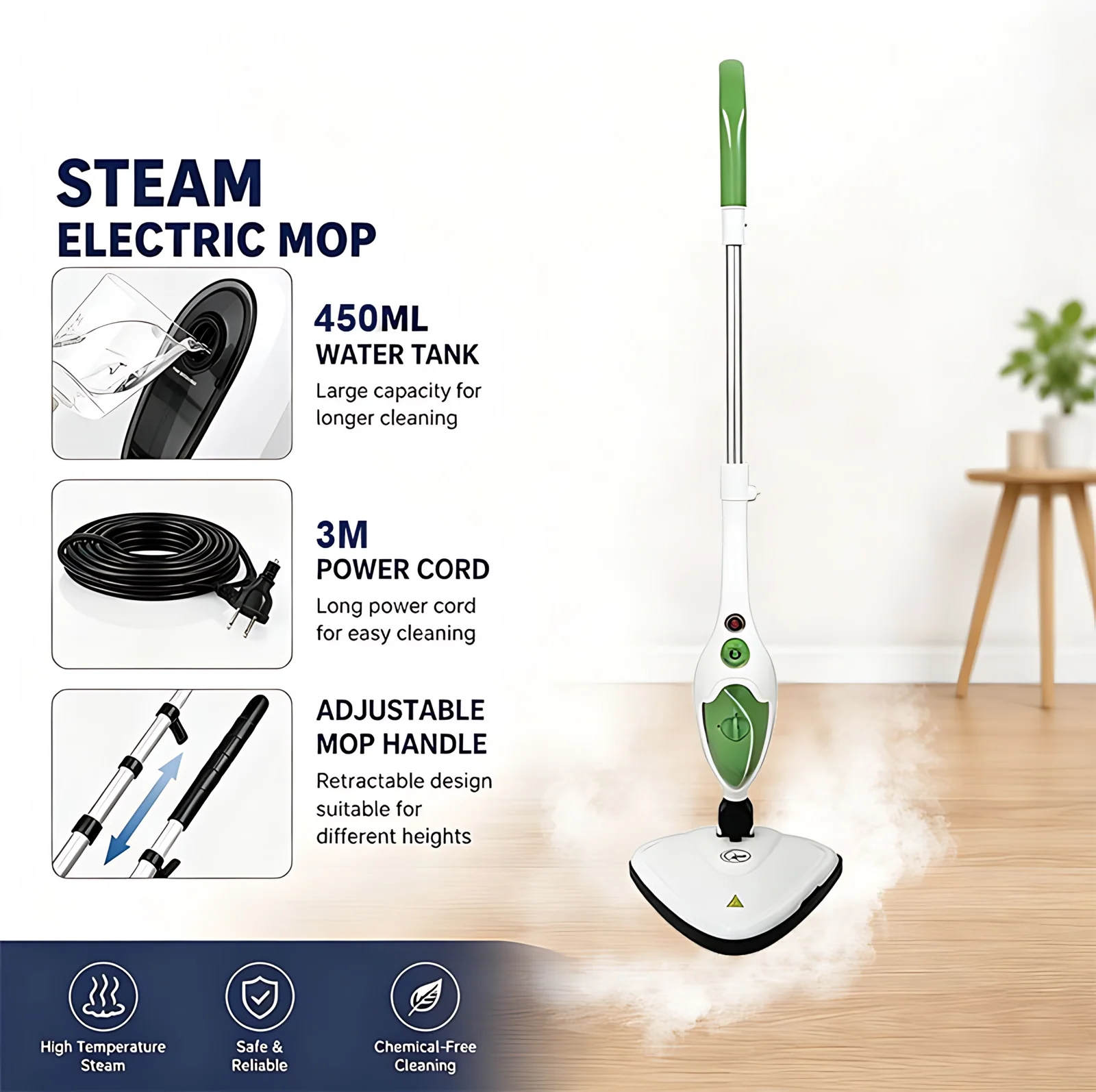10 in 1 Multi-functional Hand Held Electric Carpet Floor Steam Mop with Disinfecting Feature Household Use 1300/1500W