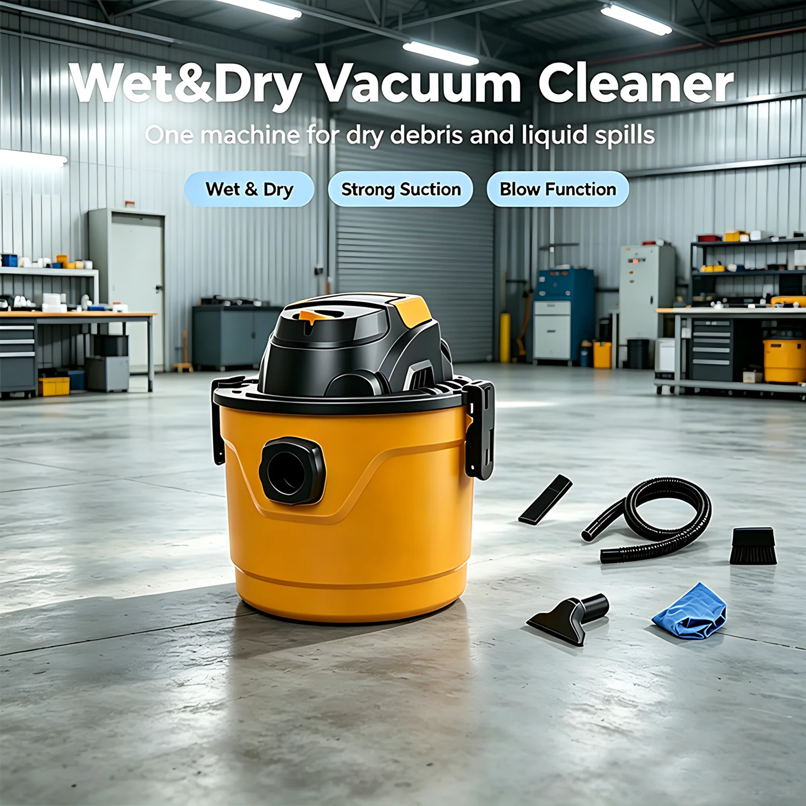 600W 10L Household Cyclone Wet & Dry Blowing Bagless Canister Vacuum Cleaner with 1.6m/min Airflow Flexible for Three Purposes