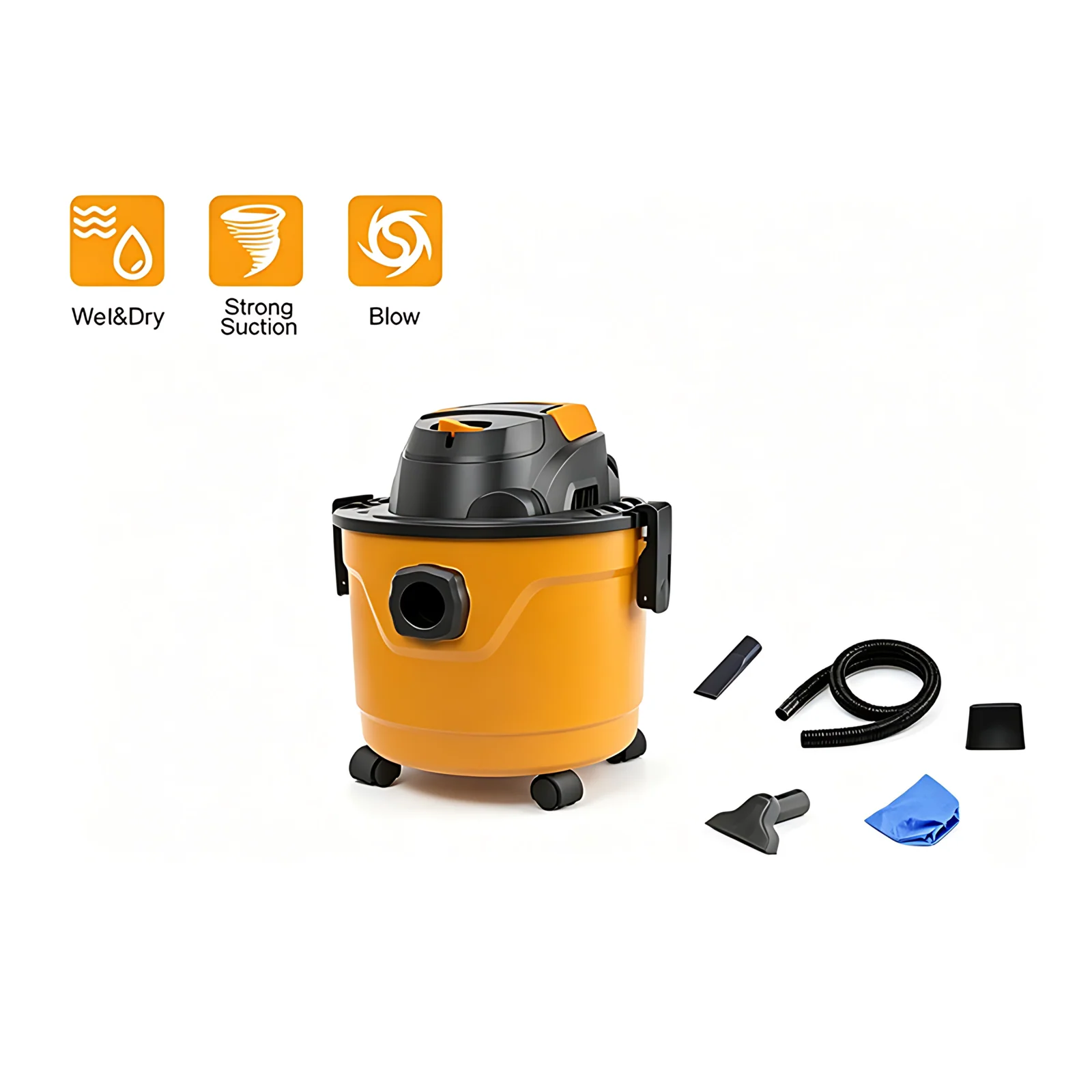600W 10L Cyclone Electric Wet/Dry Bagless Vacuum Cleaner with Blowing Function and Wheels for Household & Car Wash