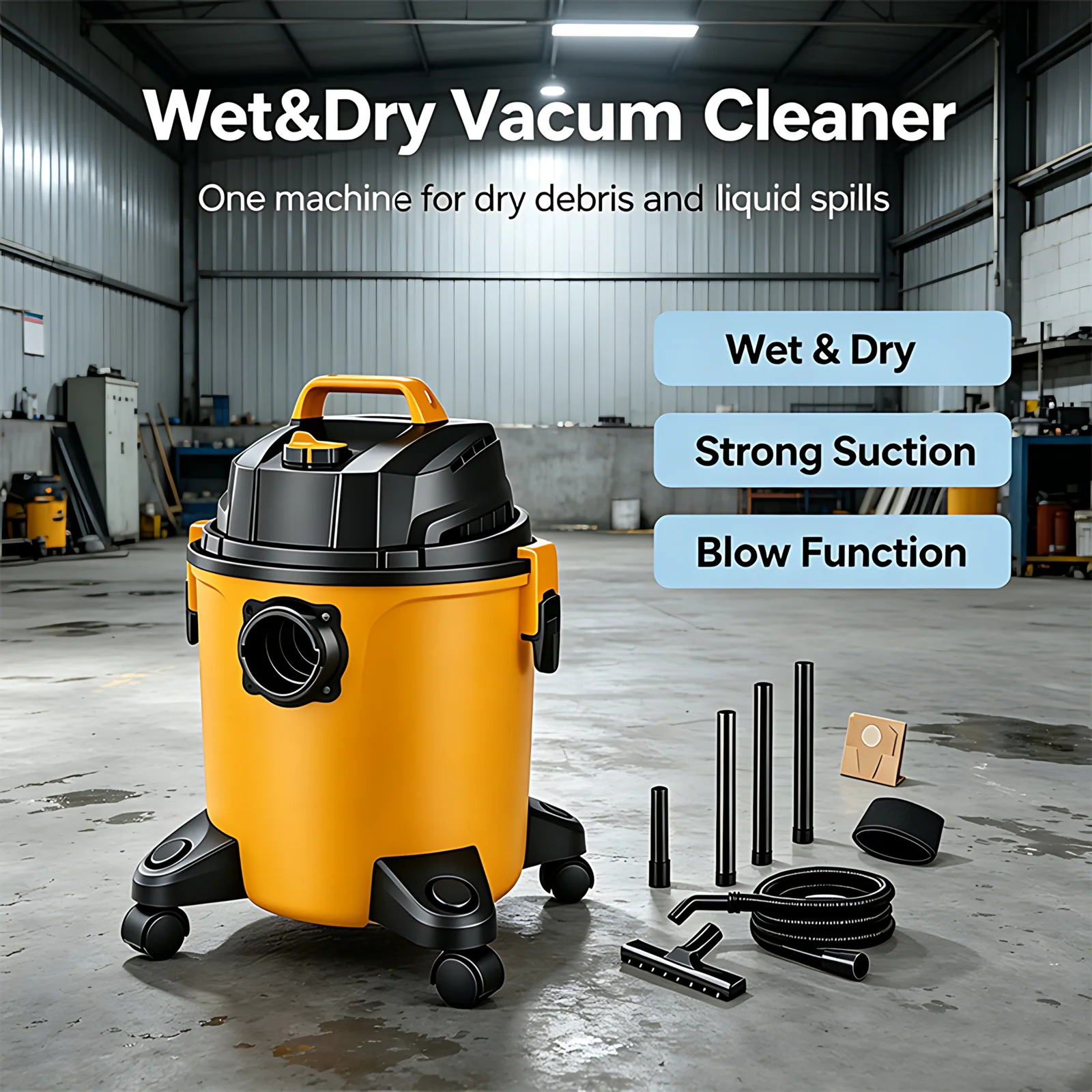 Industrial Electric 1200W 20L 3-in-1 Cyclone Handheld Vacuum Cleaner Dry Wet Blow Multi Nozzles Home Commercial Car