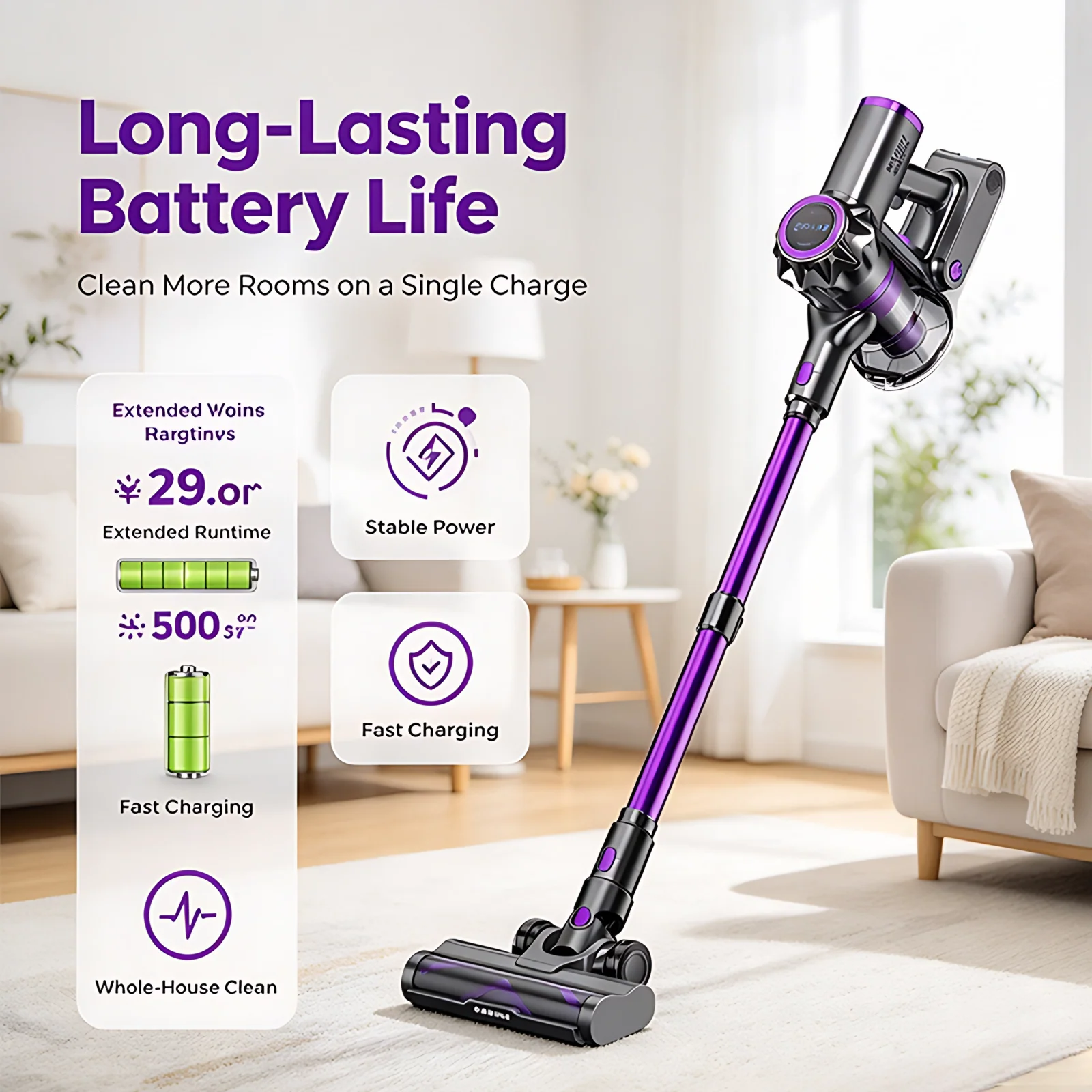 Cyclone Stick Vacuum Cleaner Lightweight Cordless Handheld Bagless HEPA Filter for Household Hotel Use Dry Function