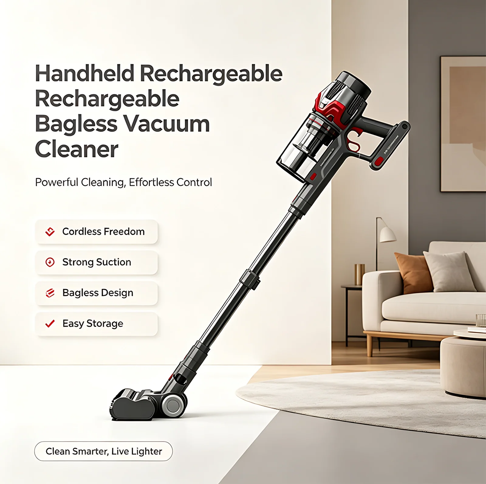 Portable Cordless Stick Handheld Cyclone Vacuum Cleaner HEPA Filter LED Brush Rechargeable Battery for Household Carpet Sofa