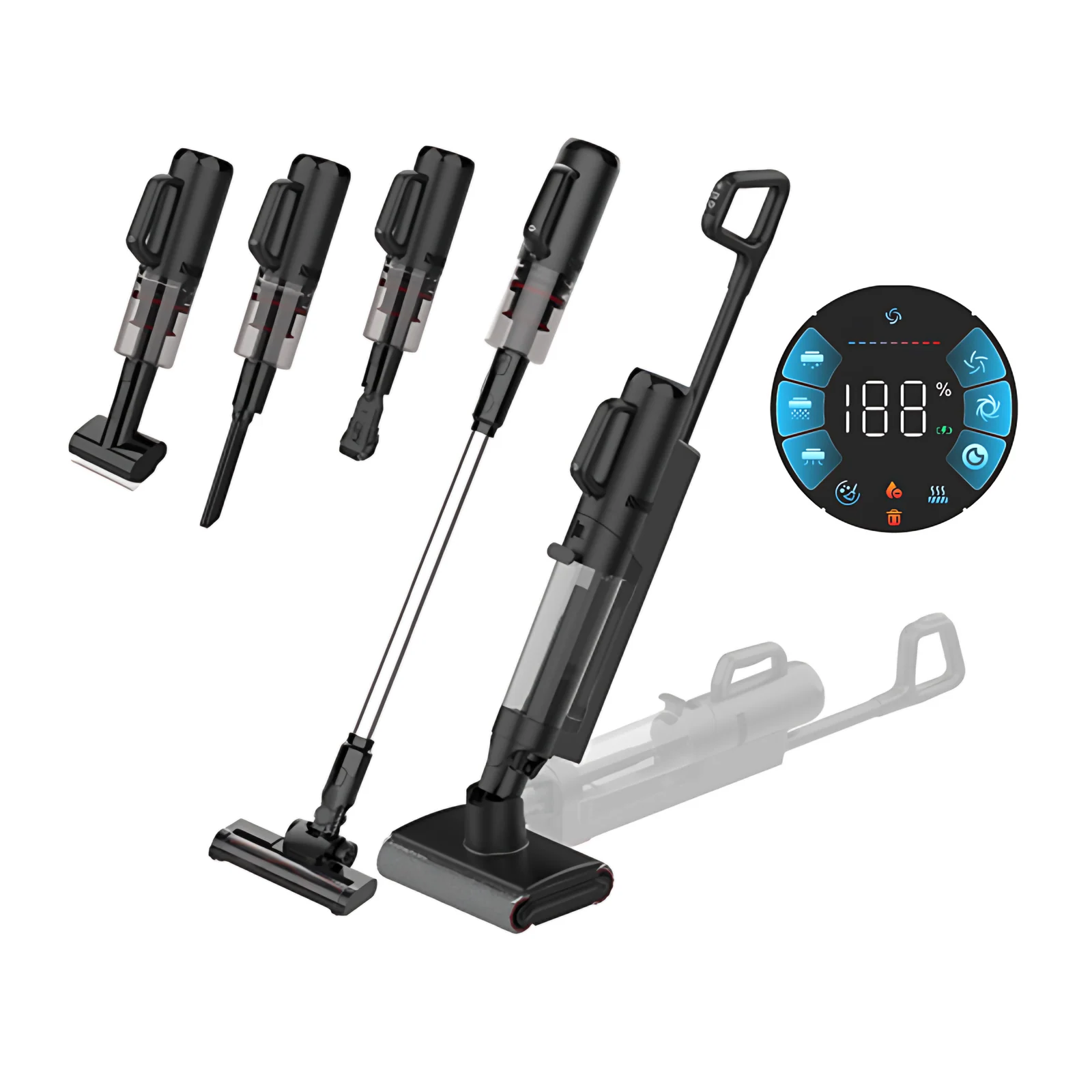 Rechargeable Battery Cordless Floor Washer Scrubber Vacuum Cleaner 26000Pa Suction 75 Hot Air Drying Self-Cleaning for Hard