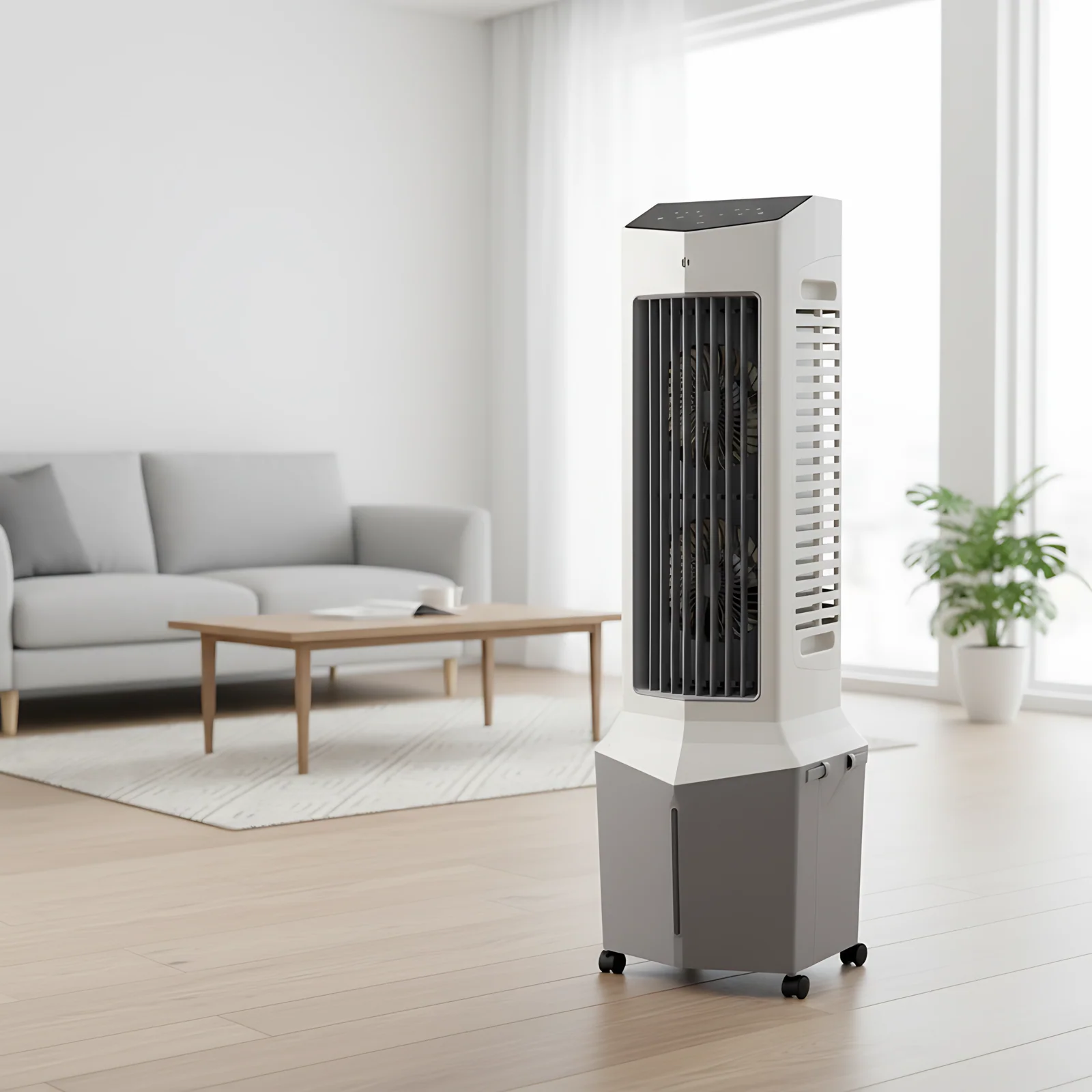 Portable Plastic Outdoor Garage Air Cooler & Humidifier with Remote Control 12-Speed Mobile Floor Stand