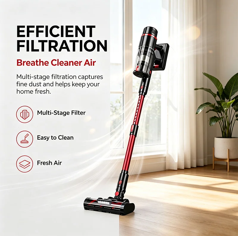 OEM Manufacturer Lightweight Hepa Filtration LED Headlight Max 9Kpa Cordless Vaccum Cleaner for Carpet Floor