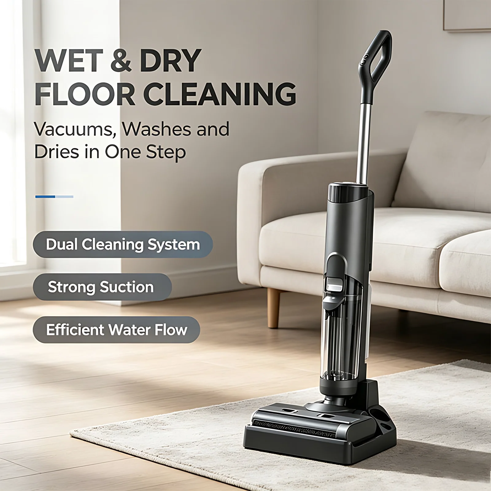 Home Bed Sofa Use Cordless Self-cleaning Hot Air Drying 17KPa Wet Dry Vacuum Cleaner
