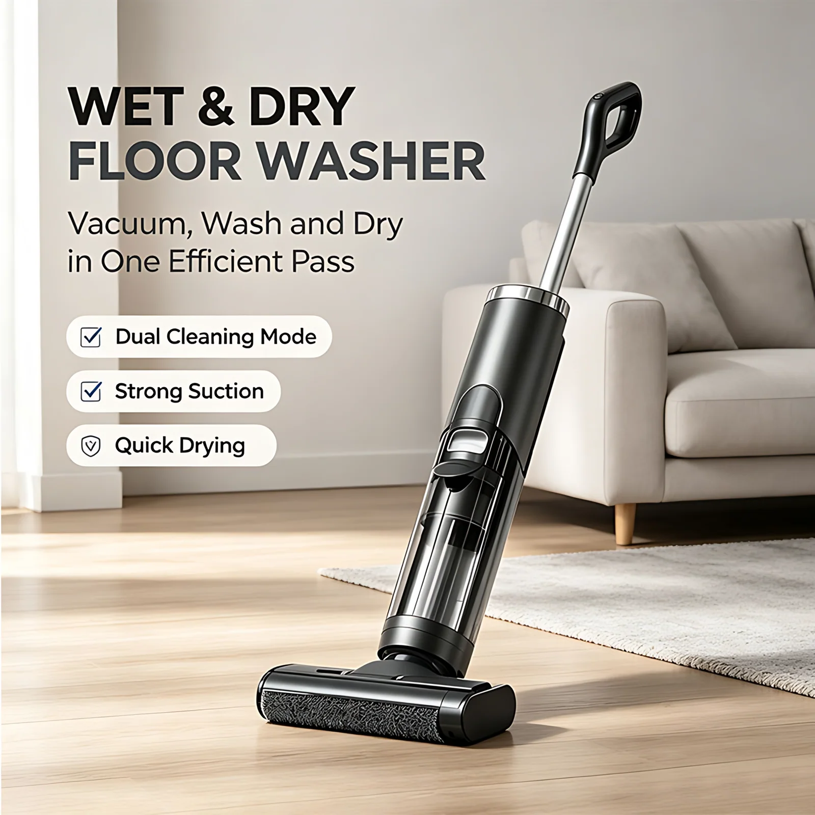 Wholesale Custom Brand Self Cleaning PTC Drying Wet/Dry Vacuum Cleaner 15KPa Suction 4000mAh Battery for Household Hotel Use