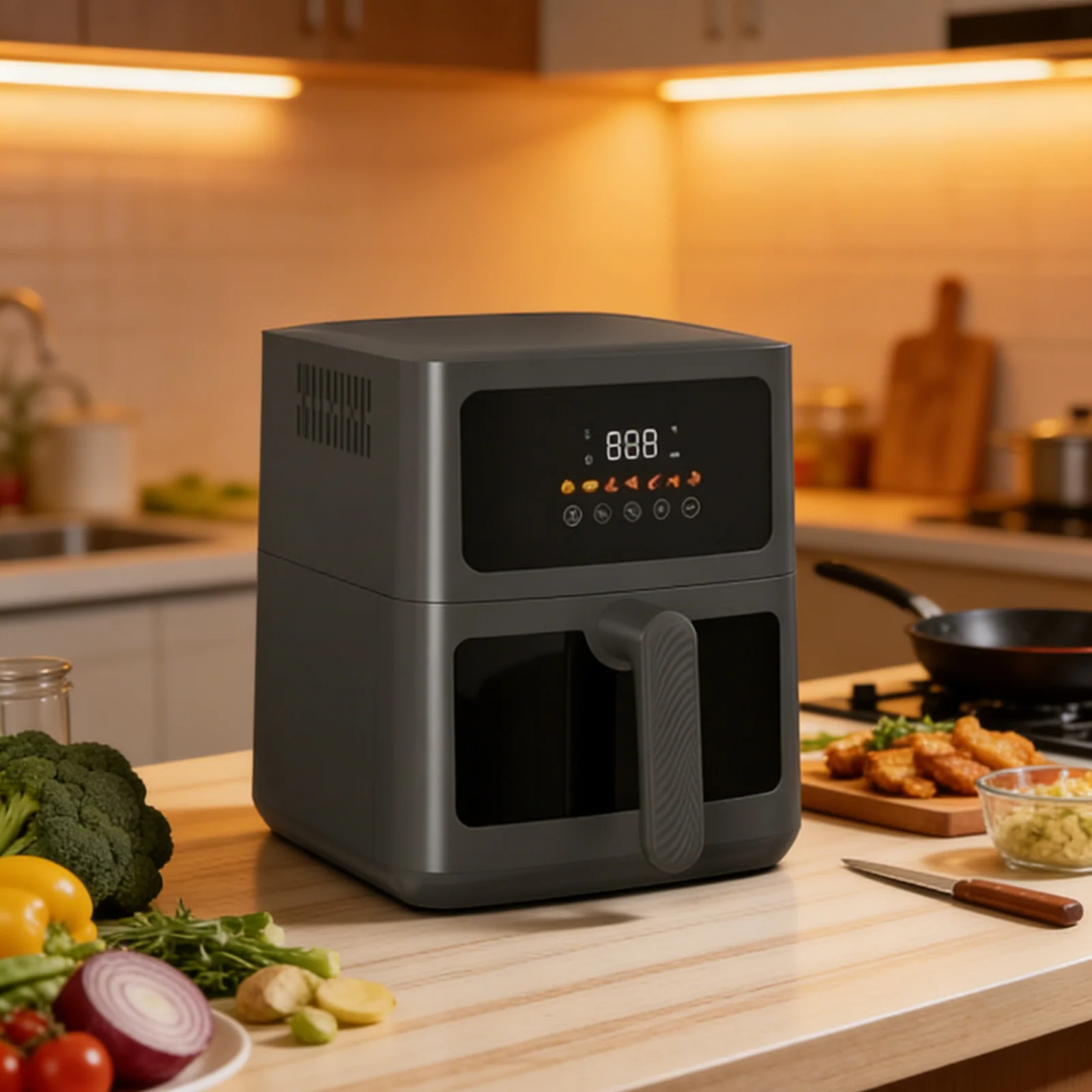 Stainless Steel Large Capacity Multifunctional Air Fryer Square Modern Design for Household Use 1-Year Warranty Touch Control