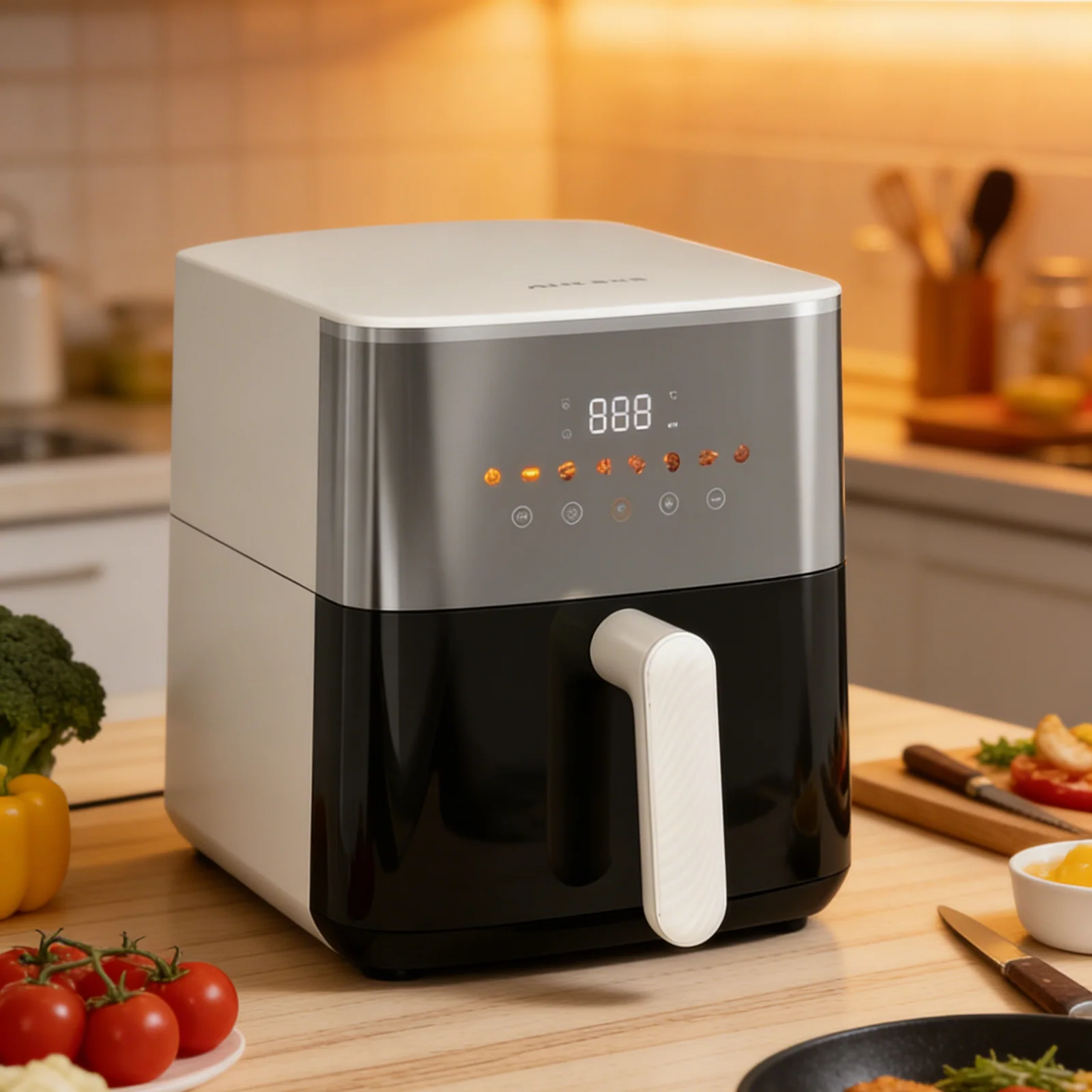 High-Capacity Stainless Steel Electric Air Fryer Oven Multi-Functional Oil Household Use 5L Capacity Touchscreen Control Silver