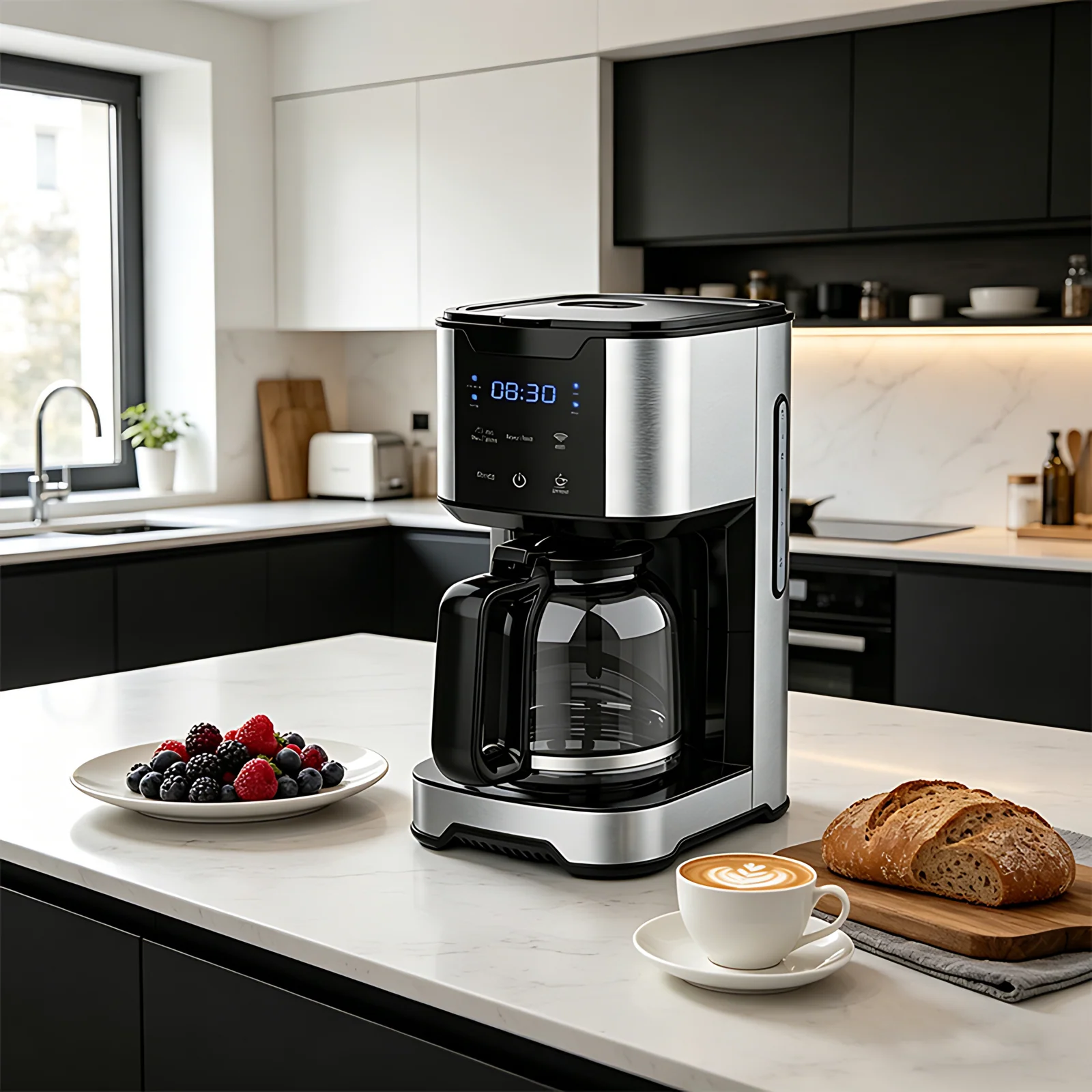 High Power Fast Brewing Color Display Stainless Steel Coffee Brewer Machine Automatic Drip Brewer Filter Coffee Machine Maker