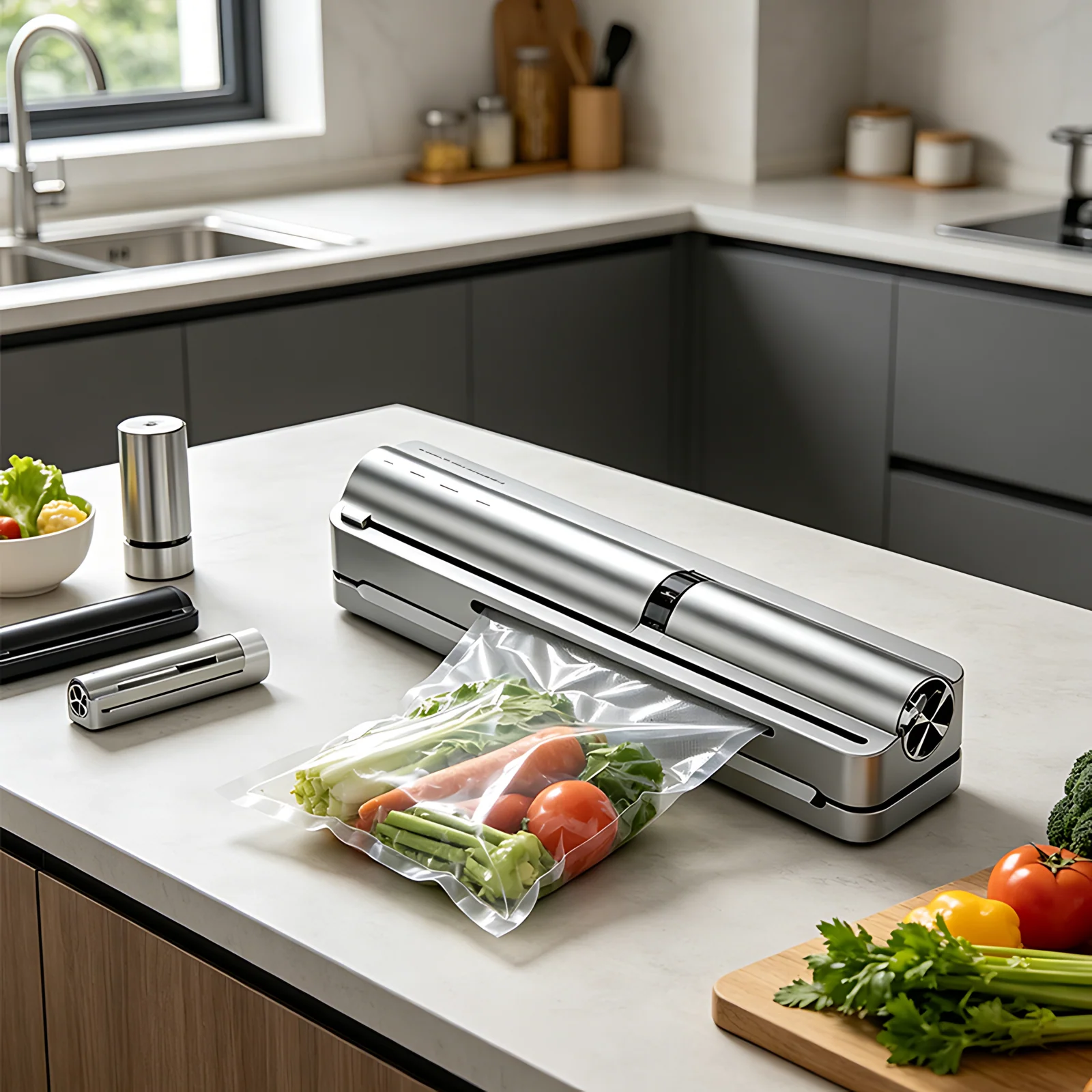 Household Kitchen Vacuum Sealing System Mini Portable Automatic Vacuum Food Sealers 2-in-1