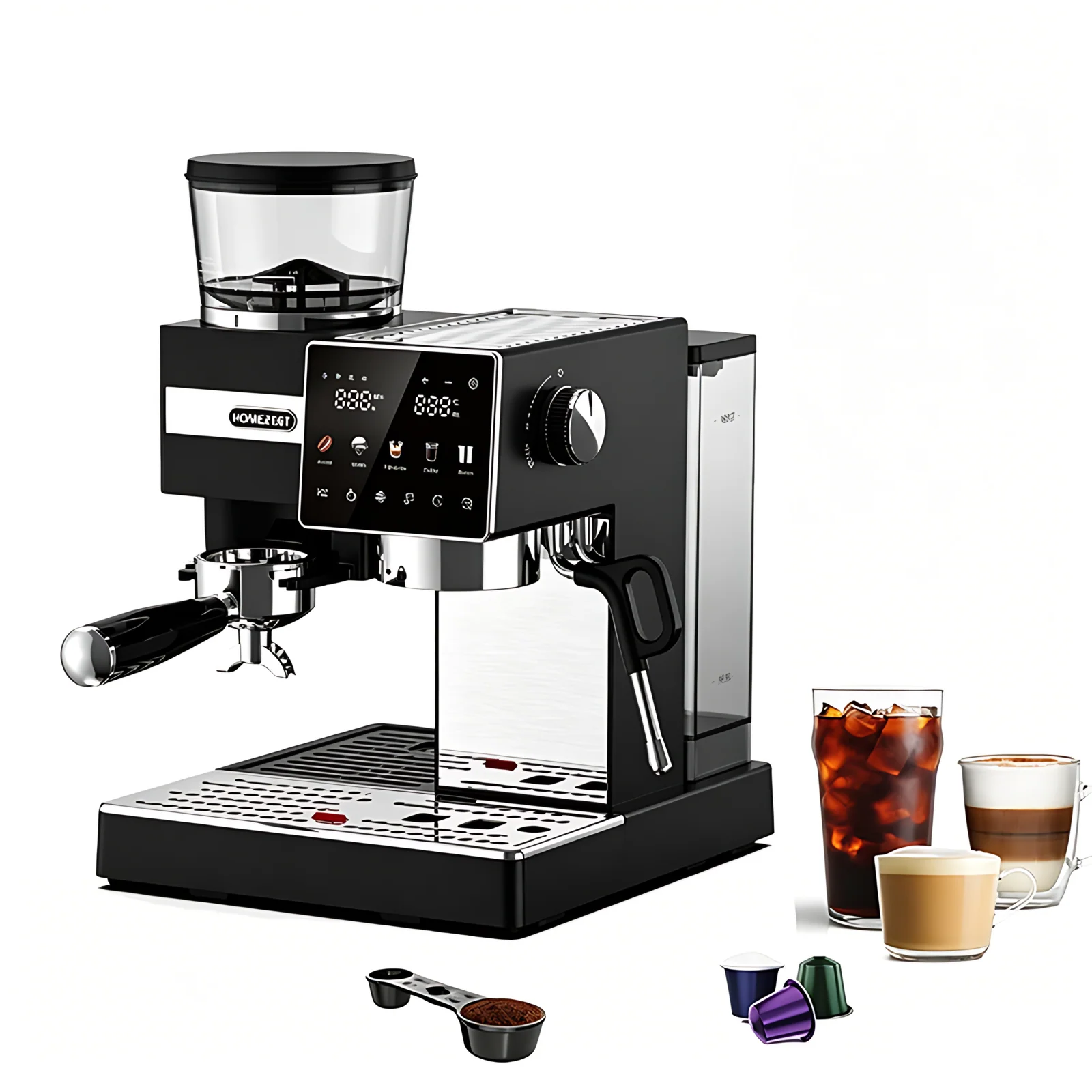 Touch Screen Multi-function Brewing Milk Household 15/20 Bar Professional Smart Programmable Stainless Steel Coffee Machine