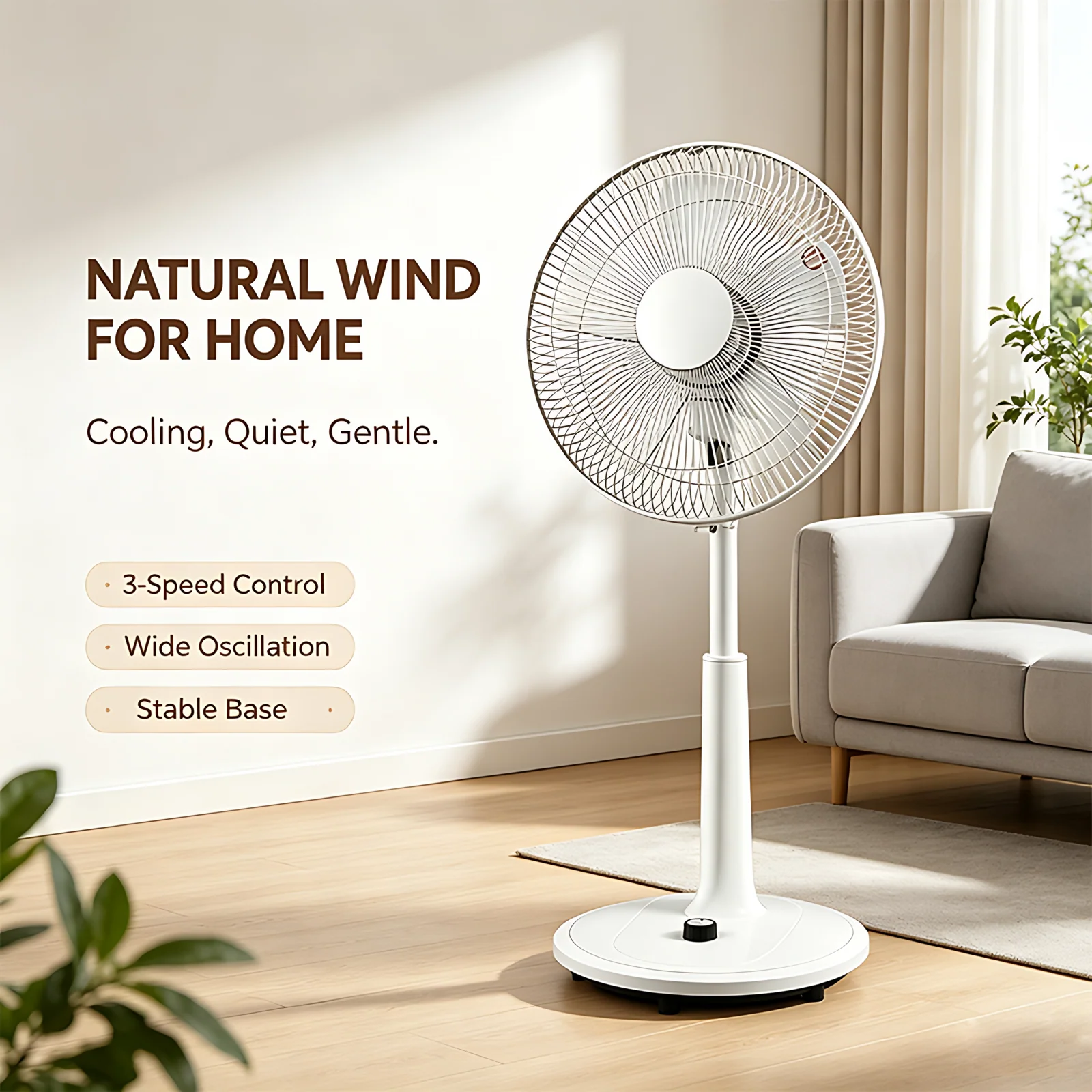 Ventilador de pie silencioso mayorista de 14 pulgadas ventilador ajustable de piso con oscilación para hogar ventilador de soporte de pedestal