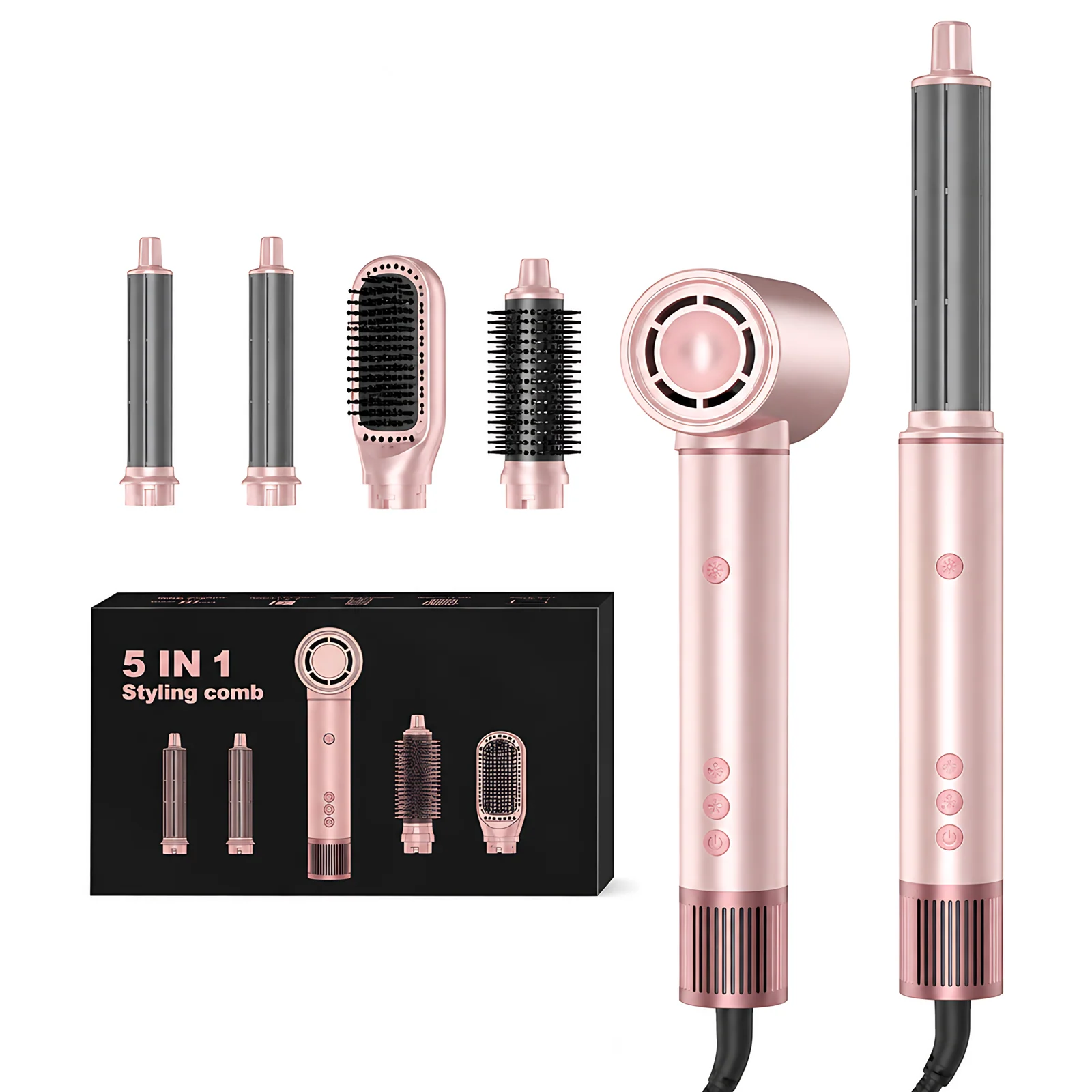Professional Hot Air Brush Hair Dryer Straightener Drying and Curling 110,000 Rpm High Speed Hair Styler Set 5 in 1