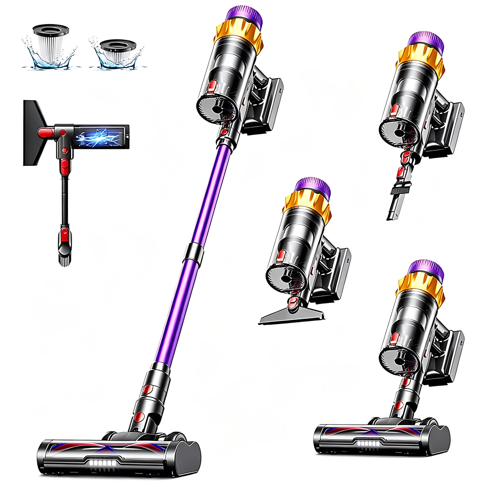 LED Display Strong Suction Handheld Bagless HEPA Vacuum Cordless Stick Vacuum Cleaner 2 in 1