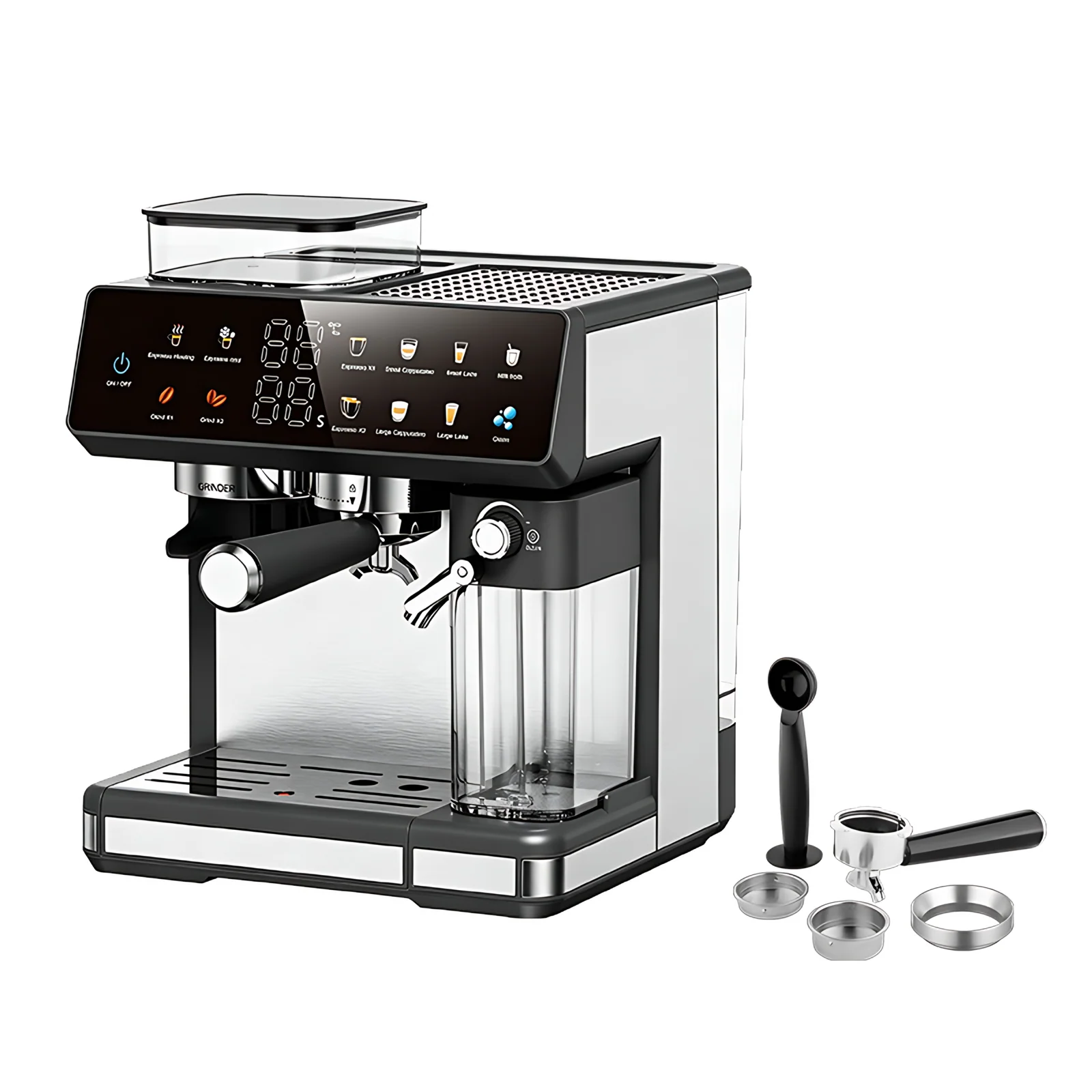 Home Use Grinder Cold Brew Milk Tank Steam Powerful Pressure Pump Espresso Coffee Machine 3 in 1