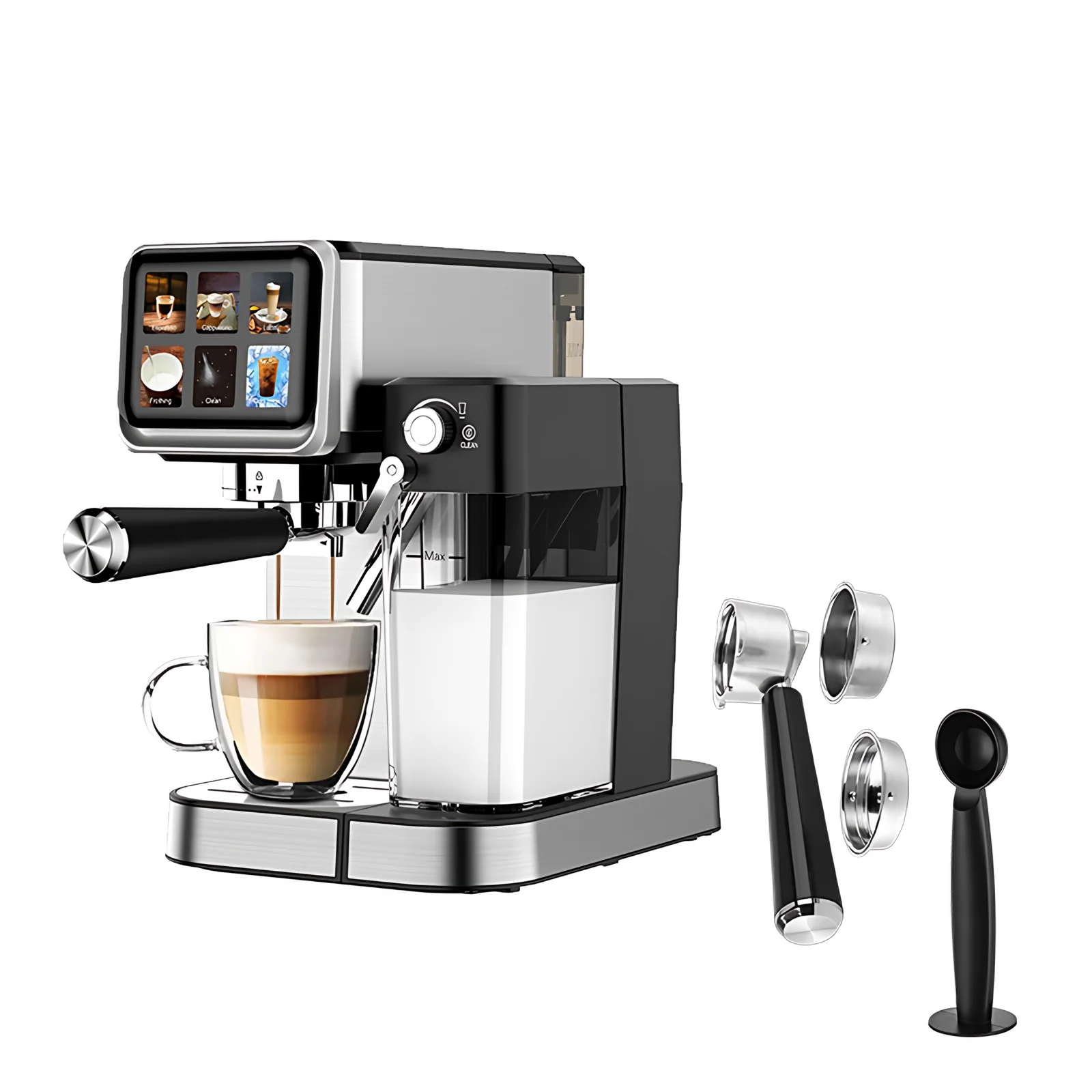 Self Cleaning Program 51mm Commercial Brewing Funnel Espresso Coffee Machine with Milk Tank