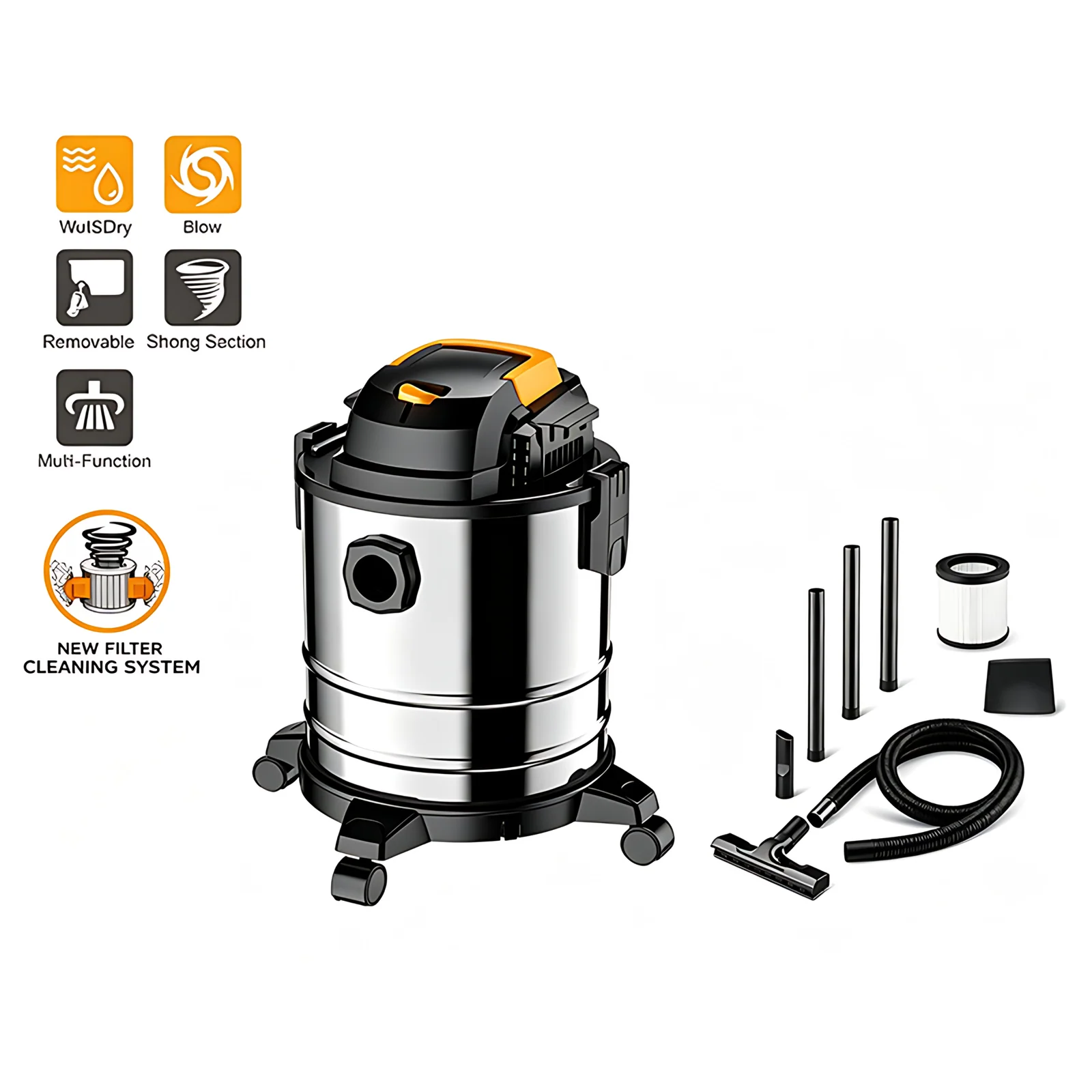 Nettoyage de poussière en gros 1200W 15L aspirateur électrique portable pour voitures mouillées et sèches