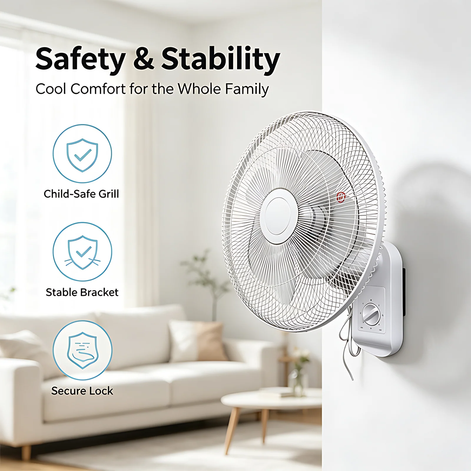 Wholesale Factory Price Kitchen Gym Classroom Use Plastic Blade Oscillation Wall Mounted Fan