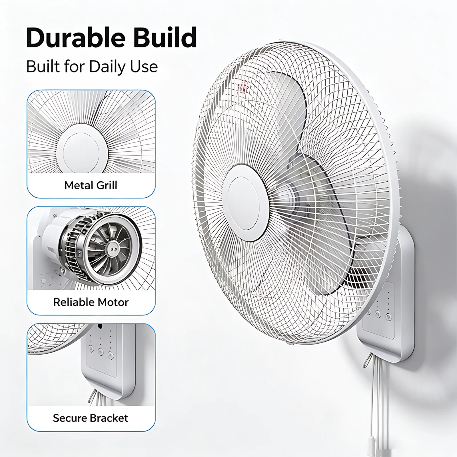 Home Gym Classroom Use Powerful Wind Silent Remote Control 5 Blades Oscillation Wall Mounted Fan