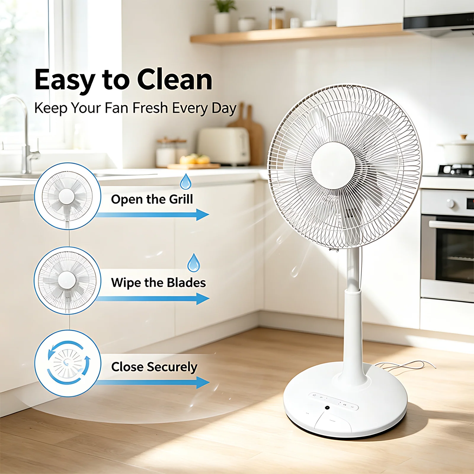 Factory Sale 4 Speed Silent Plastic Blade Oscillation Adjustable Height Ventilation Pedestal Standing Fan with Timer