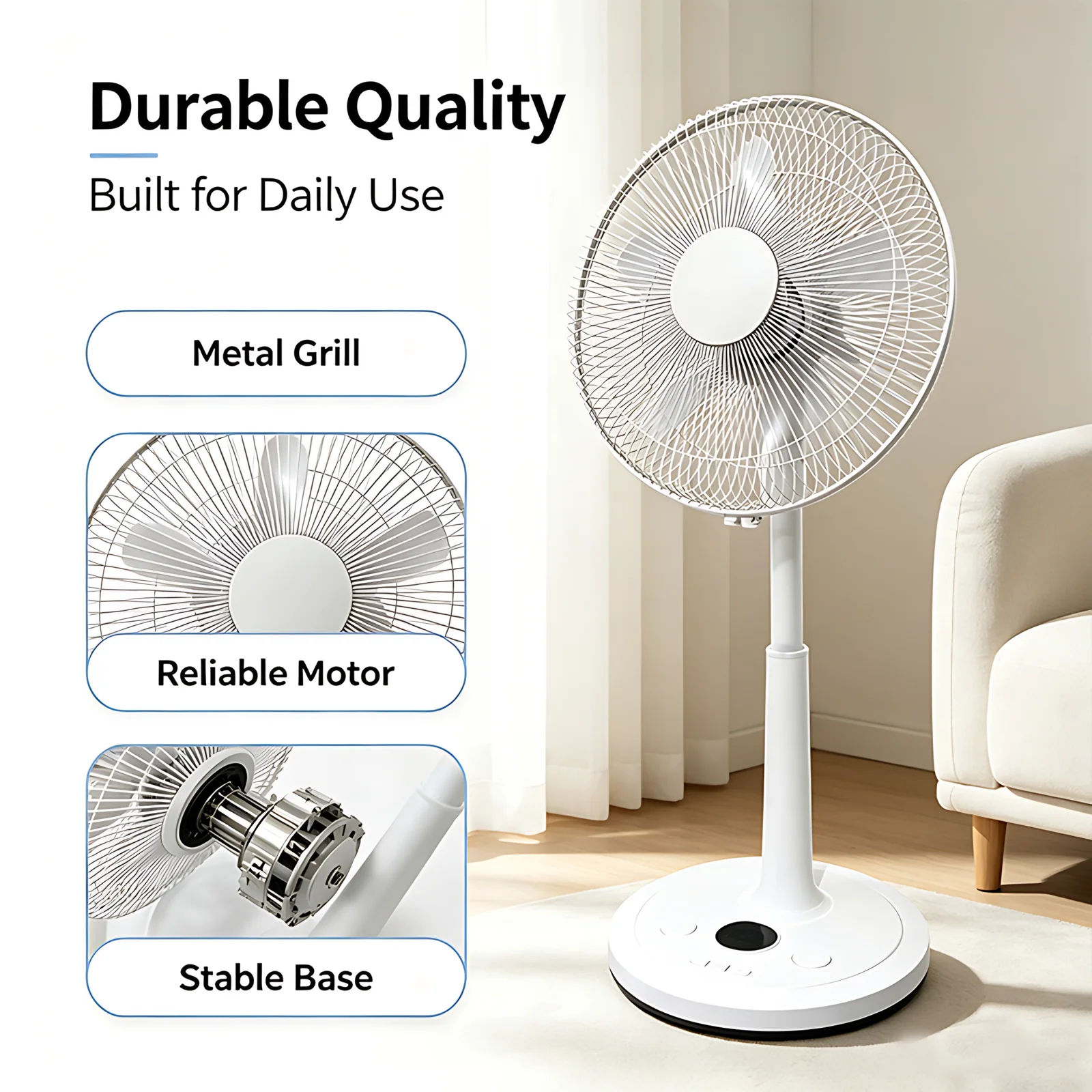 Portable Oscillating Pedestal Fan Remote Control Adjustable Height Indoor Home Standing Fan for Household Use
