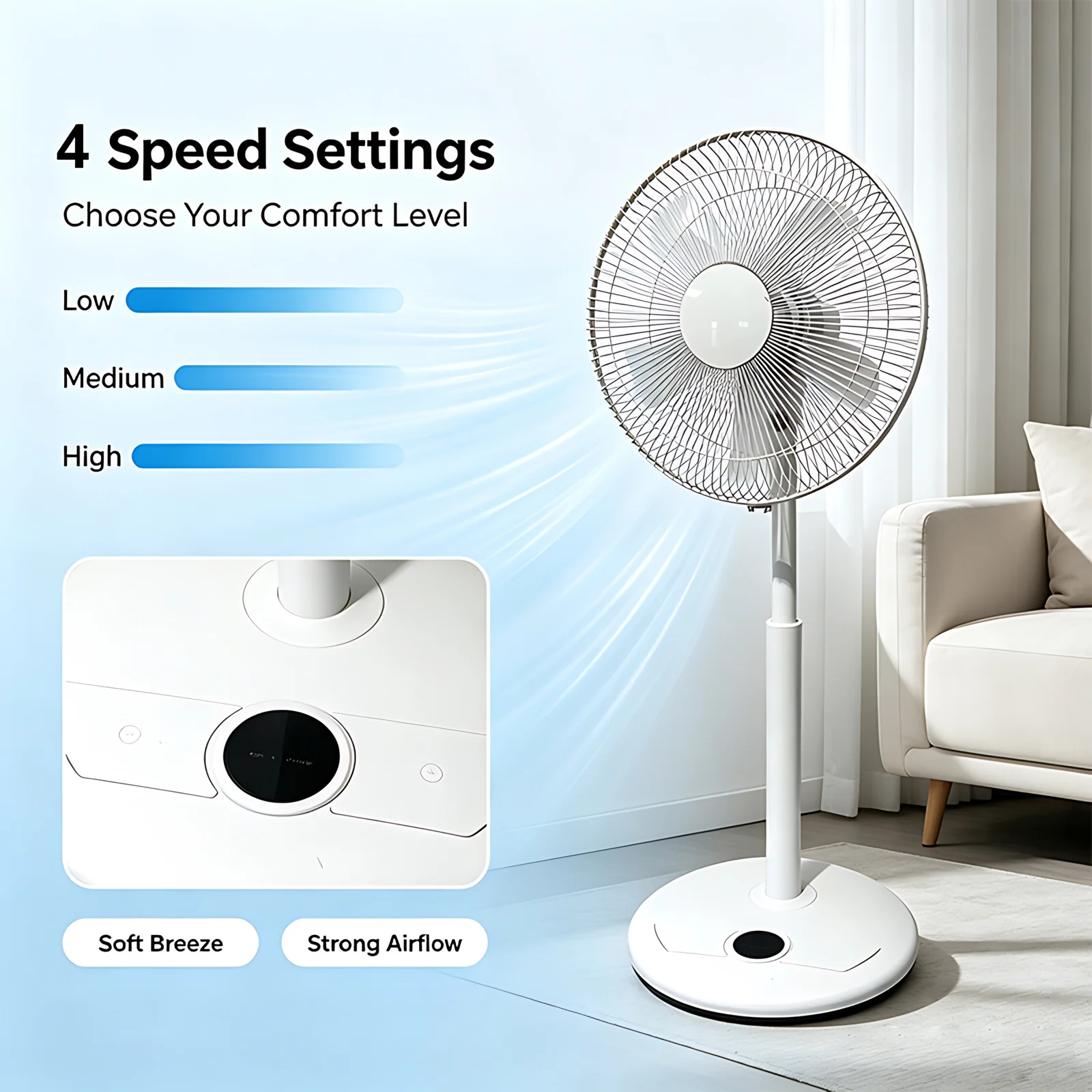 Factory Customize Design Indoor Home Office Fan Remote Control 4 Speeds Pedestal Fan